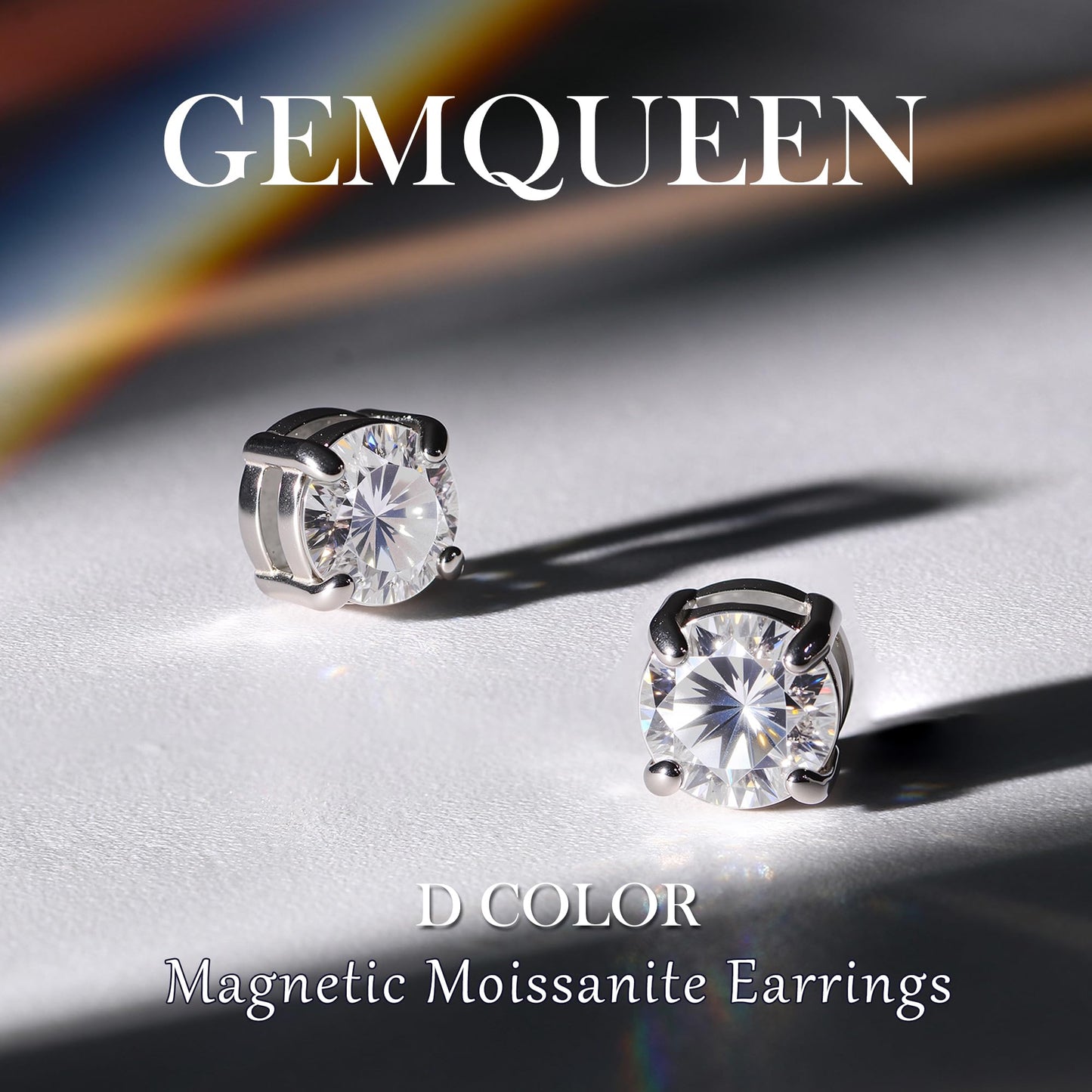 GEMQUEEN Moissanite Magnetic Earrings for Men Women : 18K White Gold Plated Hypoallergenic Stainless Steel Non Piercing Clip on Fake Earrings Studs Dainty 4 Prong Moissanite Earring D Color VVS1 5MM