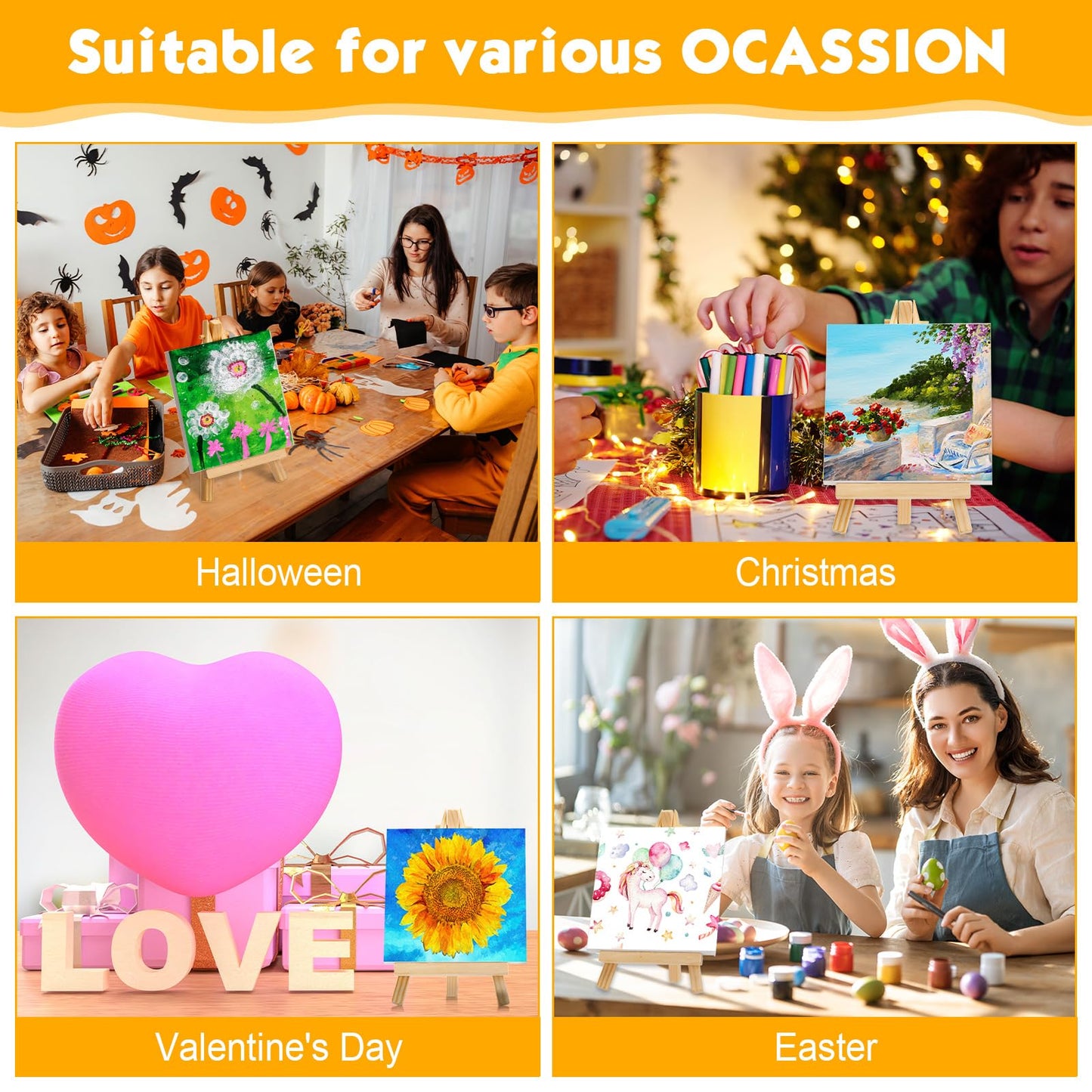 Mimorou 32 Pack Mini Canvas with Easel Sets for Painting Small Art Stretched Canvas Panels Pack with Sturdy Wood Display Easel for Kids Classroom Crafts End of The Year Gifts (3 x 3 Inch)
