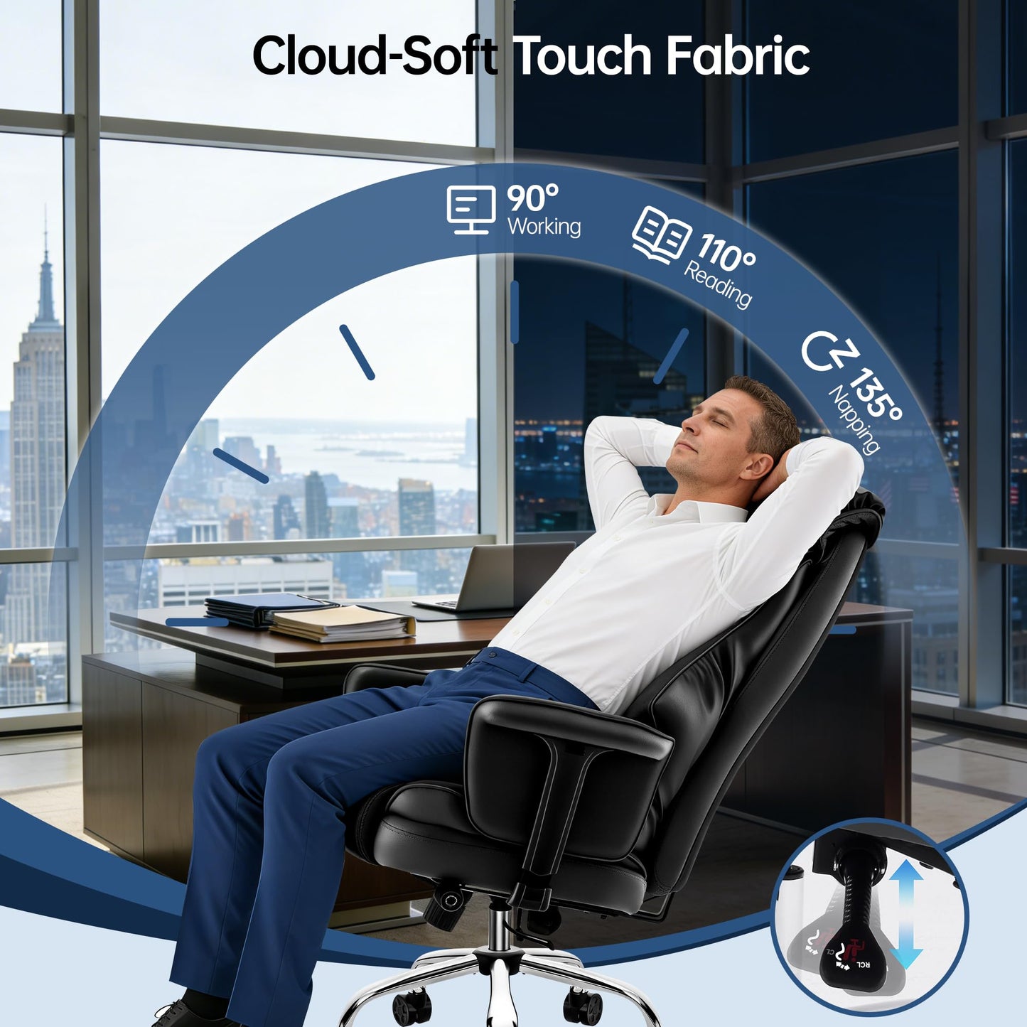 AreShark Big and Tall Office Chair - Executive High Back Leather Office Desk Chair with Adjustable Lumbar Support - Ergonomic Comfortable Heavy Duty Computer Gaming Chair with Padded Arms & Wide Seat