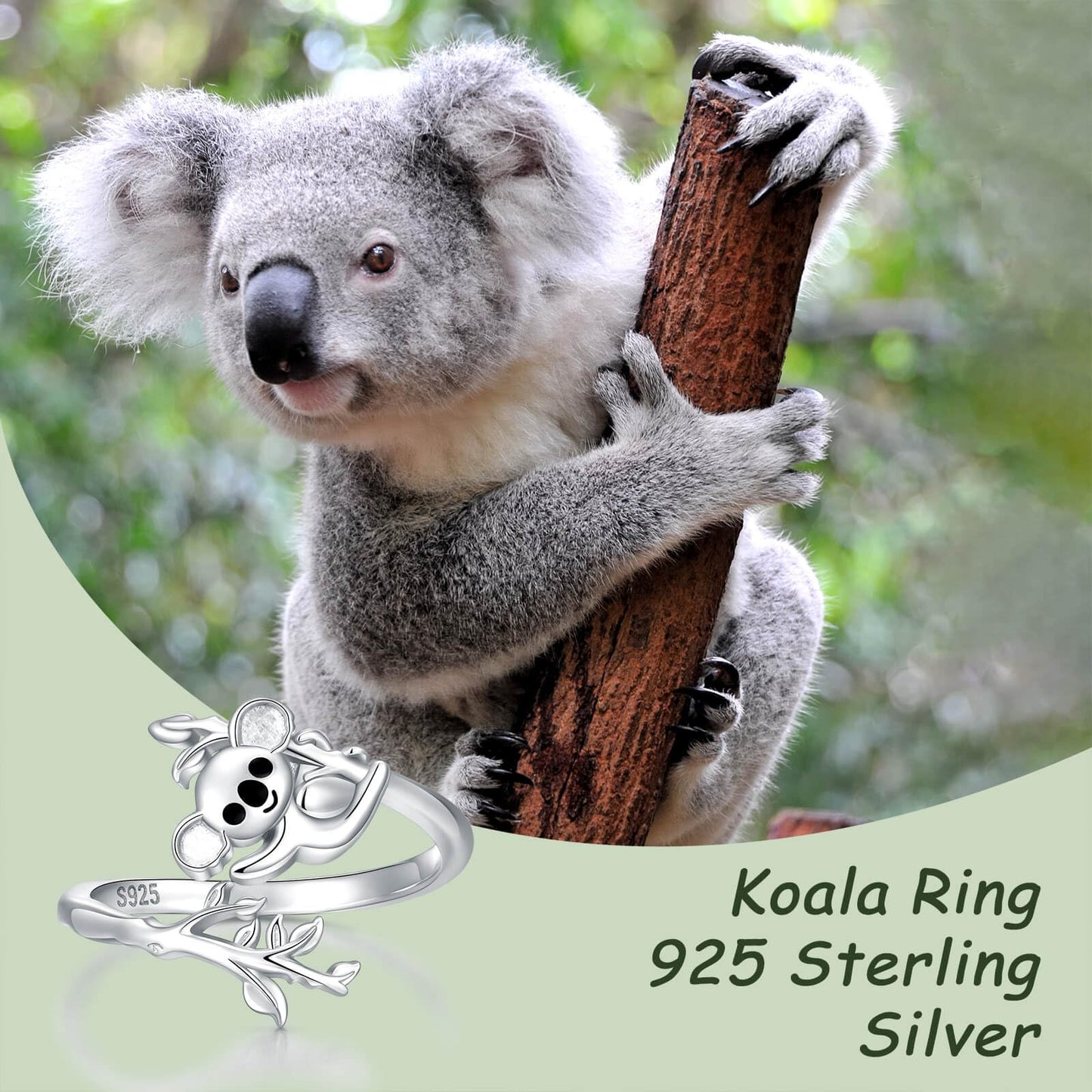 Zepmais 925 Sterling Silver Animal Ring - Adjustable Open Owl Axolotl Rings with Heart Cubic Zirconia Opal Cute Animals Jewelry Gifts for Women (Koala)