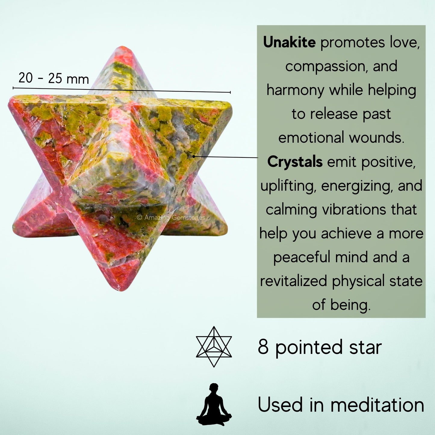 Amazing Gemstone Unakite Merkaba Crystal - 1 Inches Metaphysical Merkaba Star for Meditation - Energetic Tetrahedron Crystal and Healing Stones and Healing (20-25mm)
