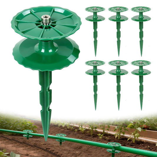 6 Pack 10 Inch Garden Hose Guide Stakes, Upgraded Reinforced Disc, Rotatable Double-Disk Sun Protection Heavy-Duty Plastic Stake, Hose Guard for Yard, Lawn & Flower Bed Landscaping(Green 6Pcs)