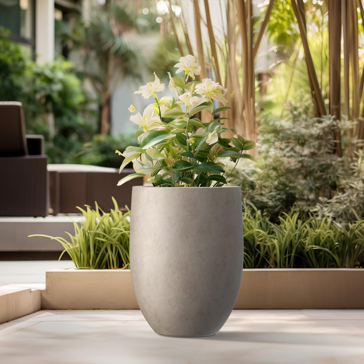 Kante 21.7 Inch Tall Concrete Planter, Large Indoor Outdoor Plant Pot with Drainage, Smooth Weathered Concrete Finish with Painted Interior, Ideal for Porch, Home, Garden, Patio