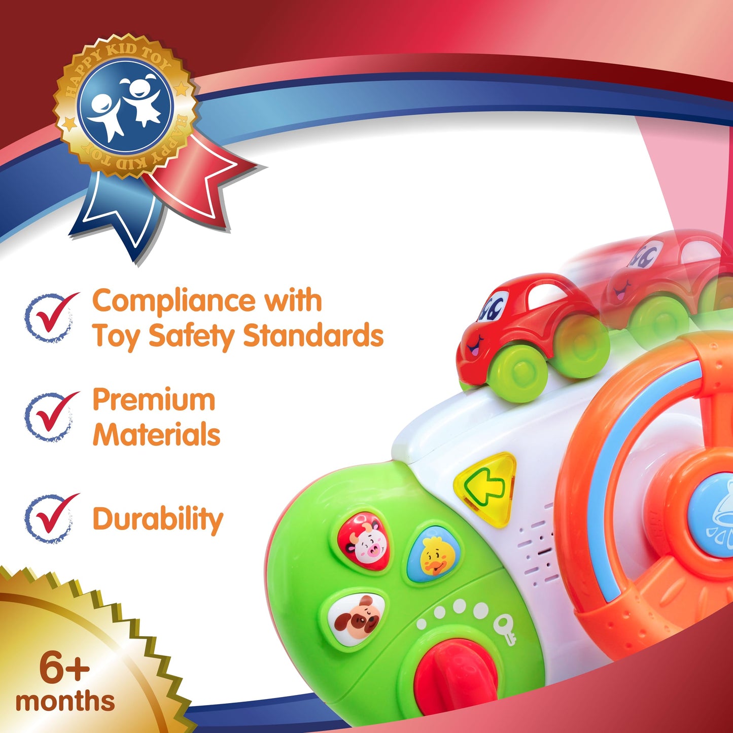 HAP-P-KID My First Baby Stroller Toy, Toddler Steering Driving Wheel, Car Seat Educational Learning Driver Toys, Pretend Drive Dashboard, Infant Baby Preschool Gift 6 7 8 9 10 11 12 Month 1 Year Old