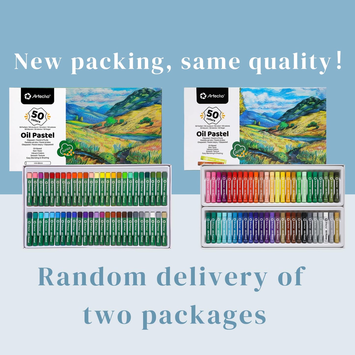Artecho Oil Pastels Set of 50 Colors (8 x 60 mm), Soft Oil Pastels for Art Painting, Drawing, Blending, Art Supplies for Artists, Teachers