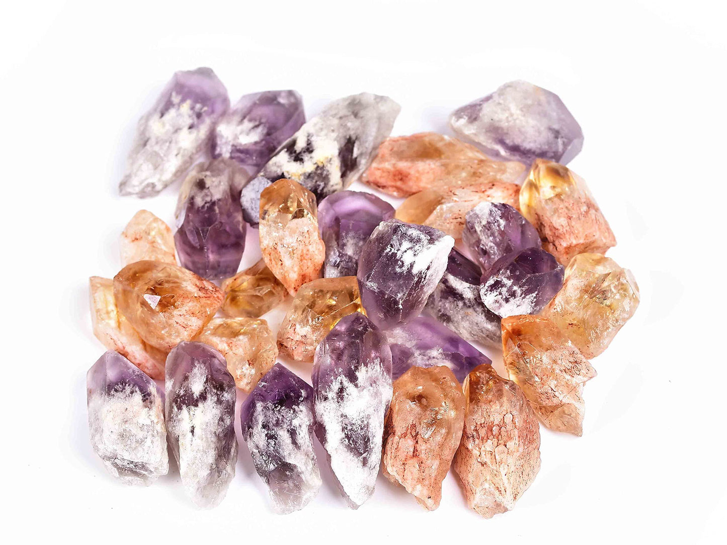 JIC Gem 24-30Pcs 0.4-0.5 Lbs Rough Natural Citrine Crystal and Amethyst Crystal Point Bulk,Raw Citrine Amethyst Crystals Healing Stones,Raw Ctrine and Amethyst Crystal Chips Bulk