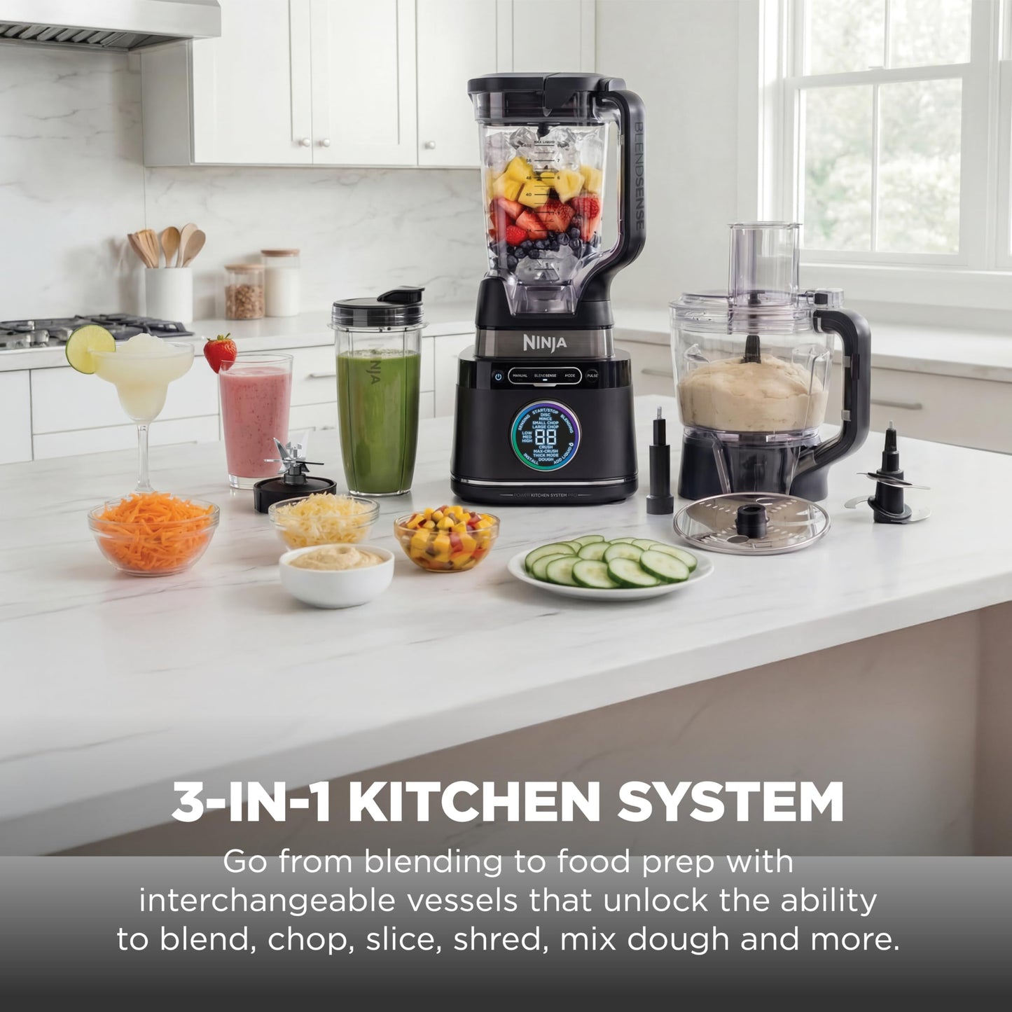 Ninja Kitchen System | All-in-One Food Processor & Blender | 8-Cup Bowl & (1) 24 oz. To-Go Cup BlendSense Tech | For Smoothies, Cookie Dough, Salsas, Cole Slaw & More | 1800 Peak Watt | Black | TB401