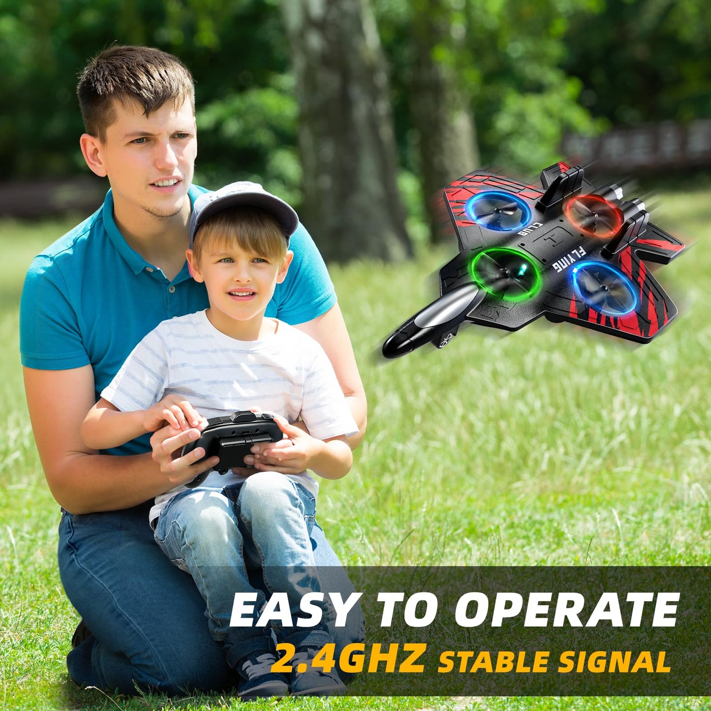 MSKOLER Foam Remote Control Airplane for Kids 8-12, RC Plane with Colorful Lights, RC Airplanes with 360°Flip and Stunt Roll, Airplane Toy RC Helicopter Gift for Boys Girls 8 9 10 11 12 and Adults