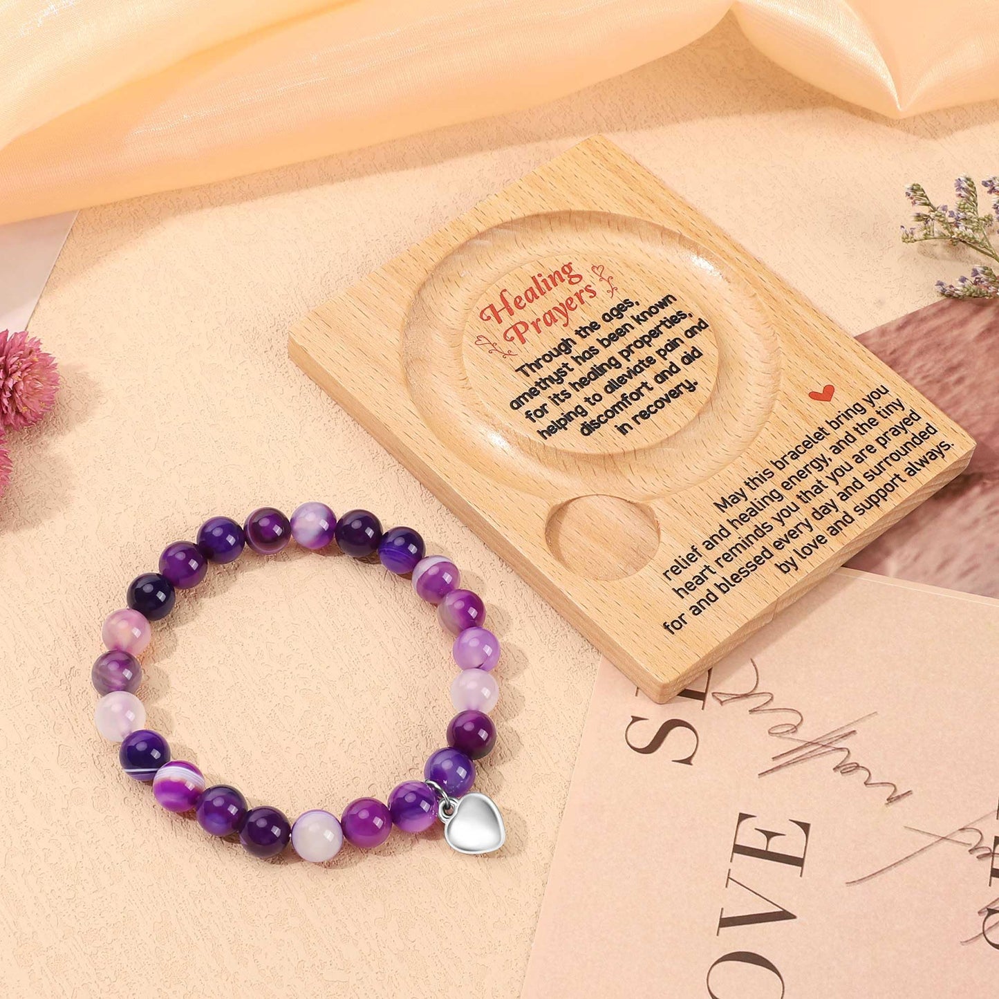 WZHENAINI Best Post After Surgery Gifts Get Well Soon Healing Bracelet for Women Thinking of You Presents Feel Better Self Care Purple Inspirational Encouragement Gift for Women