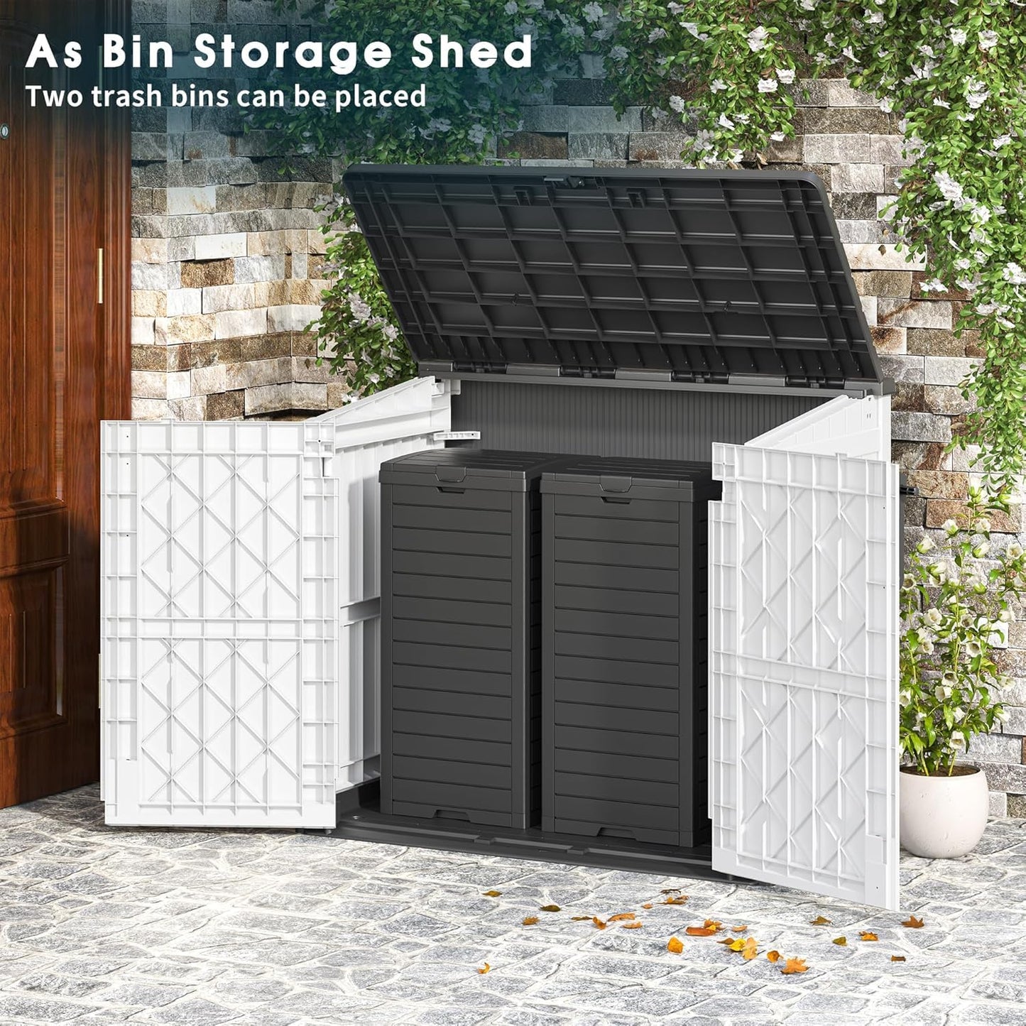 LHBGO Horizontal Storage Shed, Outdoor Resin Storage Shed 36 Cu. Ft. Garden Extra Large Capacity Weather Resistant Storage Box, Lockable Waterproof Shed for Garden Tools