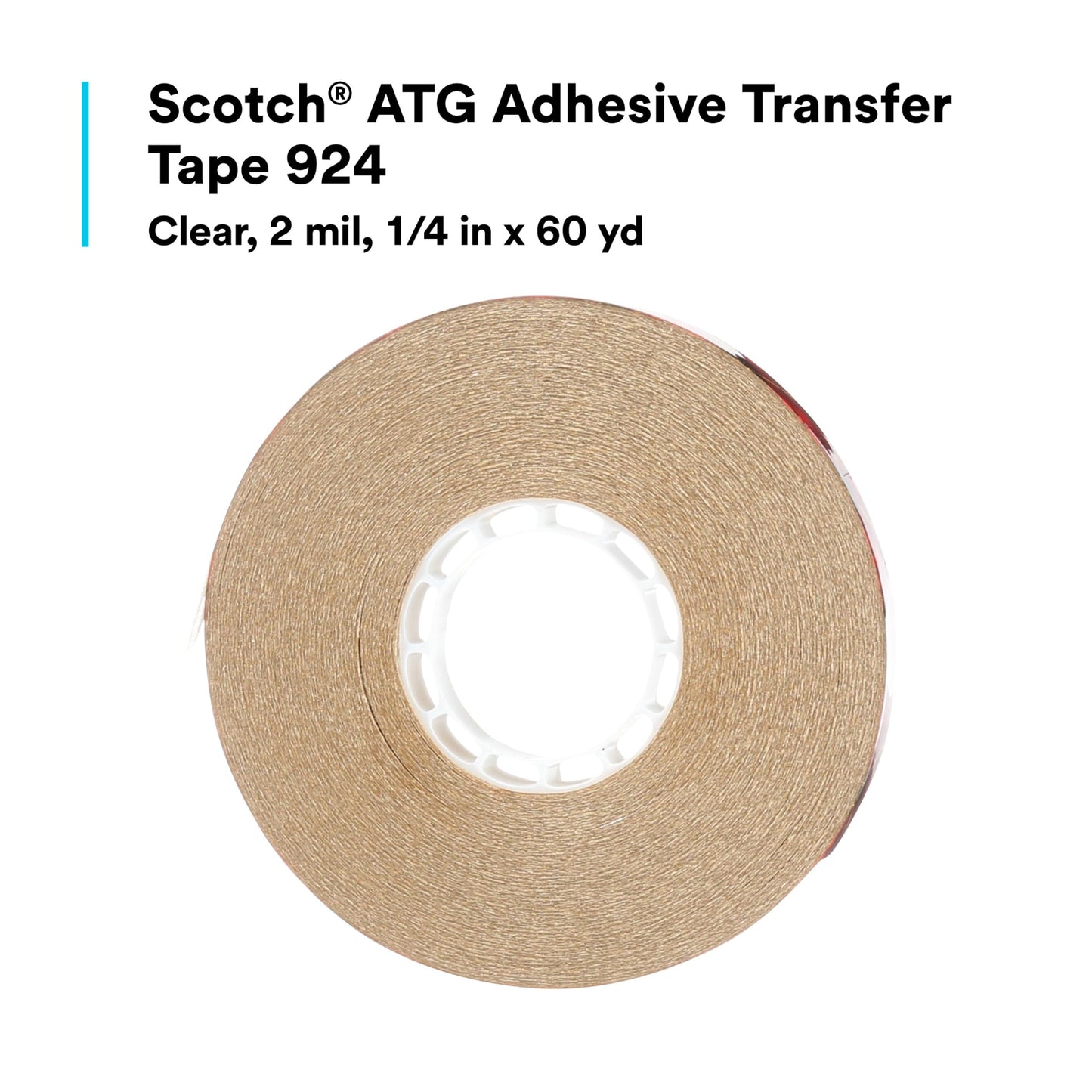 3M Scotch ATG Adhesive Transfer Tape 924, Clear Tape, 1/4 in x 60 yd 2.0 mil (Pack of 1)