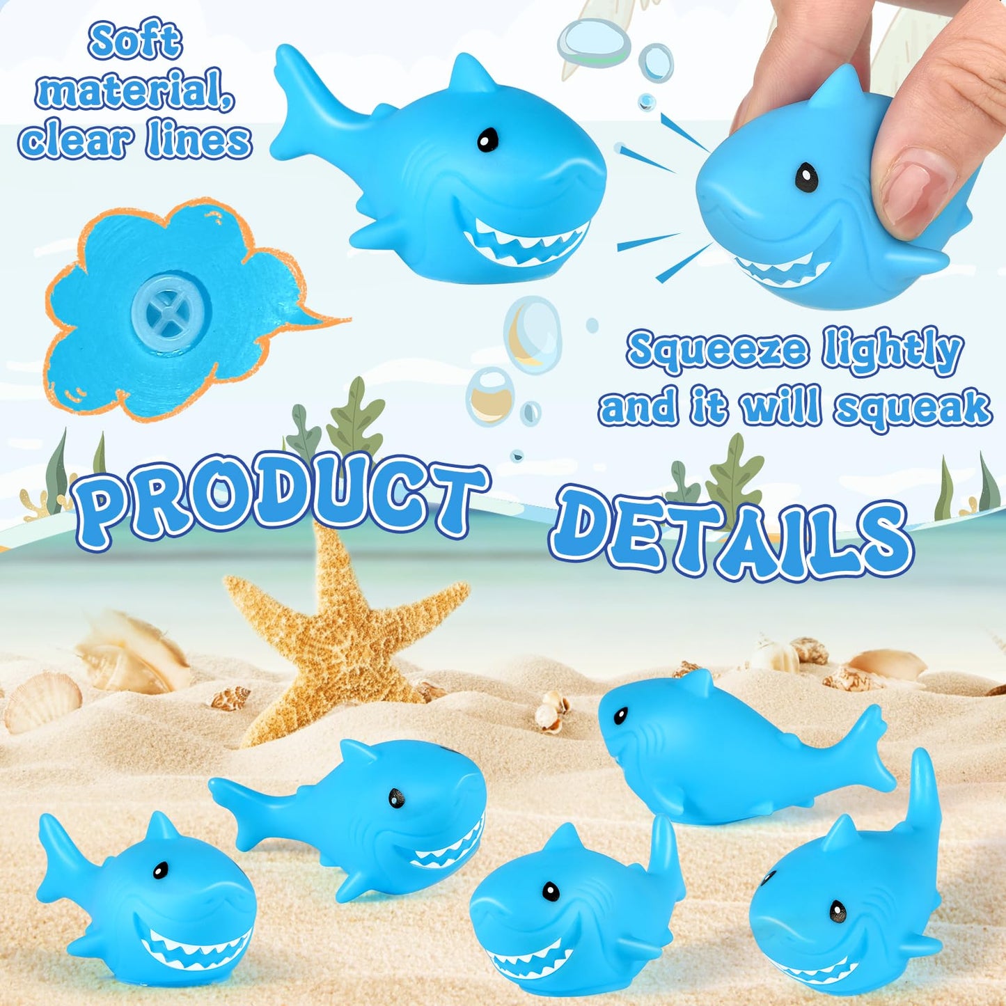 Mototo 120 Pieces Rubber Shark Toys Bulk, Cute Bath Squishy Toys Small Swimming Bathtub Pool Kids Play for Shark Week Themed Box Goodie Bags Treasure Hunt Carnival Cruise Birthday Party Favor, Blue
