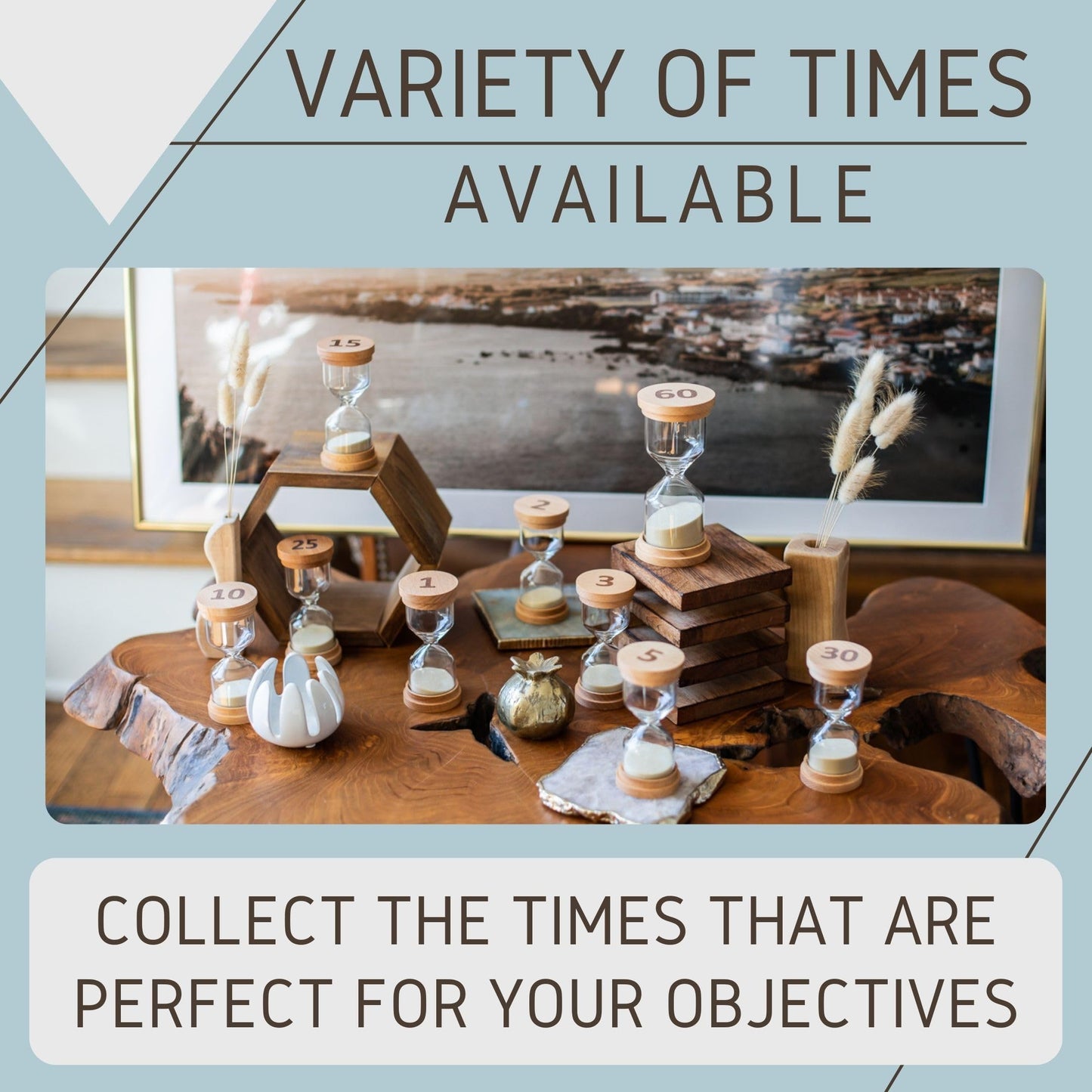 Sand Hourglass Timer - Glass Sand Clock Minutes - Modern Hourglass Watch with Wooden End Caps for Kids, Games, Classroom, Kitchen, Home or Office Decor (5 Minutes)