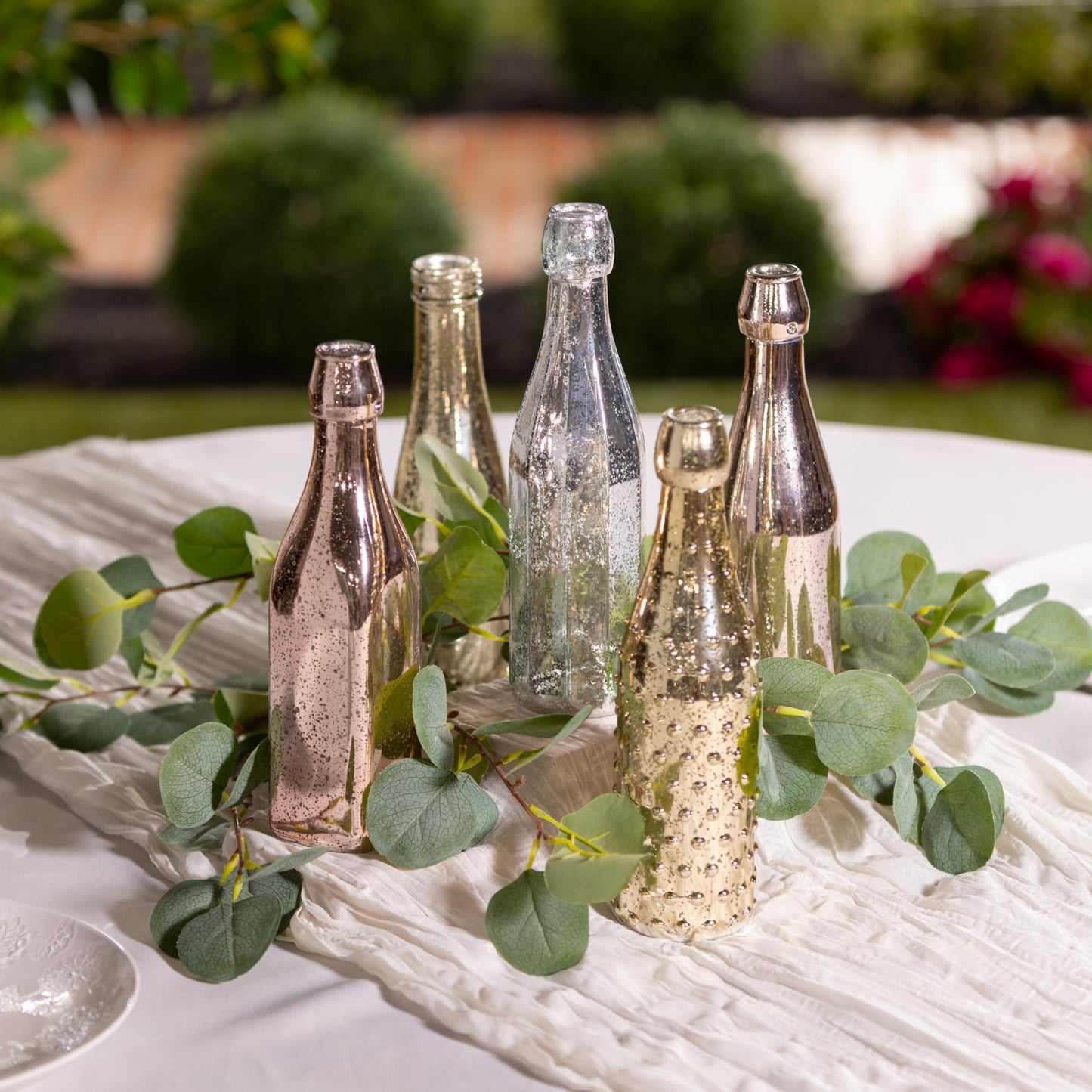 Evergreen Garden Glass Bottles for Bottle Tree, Wine Bottles for Decorativation Indoor Outdoor Wedding Christmas Party Decor (Mercury Glass, Set of 10)