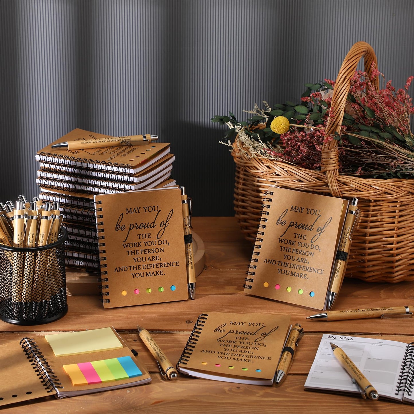 Moinchore 10 Sets Employee Appreciation Gifts Thank You Gifts Inspirational Spiral Notebooks with Sticky Notepad and Bamboo Pen for Team Volunteer Nurse Coworker Teacher Student (May You Be Proud)