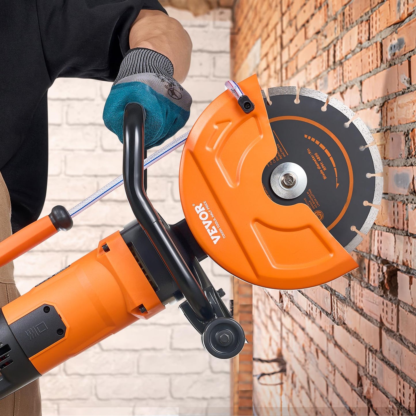 VEVOR Electric Concrete Saw, 9 in Circular Saw Cutter with 3.5 in Cutting Depth, Wet/Dry Disk Cutter Includes Water Line, Pump and Blade, for Stone, Brick, Porcelain, Concrete, 1800W Motor