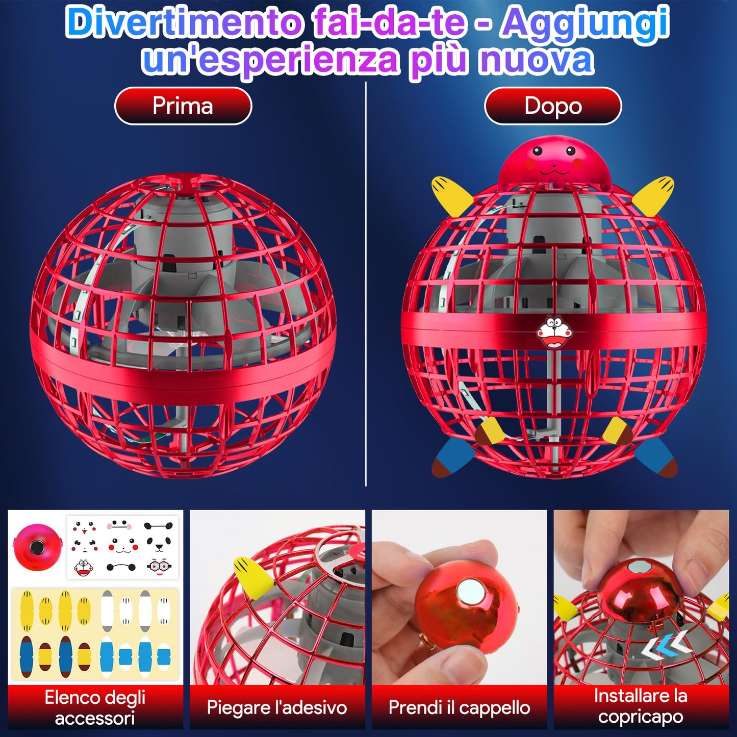 ANOEPUY Flying Orb Ball Toys 2025, Hover Boomerang Spinner Fly Ball Toys for Kids Teen Boys Girls, Soaring Hand Controlled Mini Drone Cosmic Globe Spinning Birthday for 6 7 8 9 10 11 12(Red)