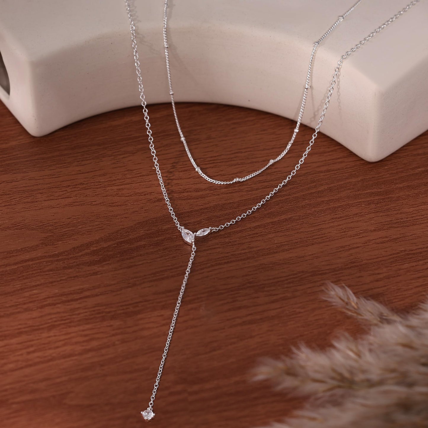 FUCJOEE Silver Layered Necklaces for Women, Dainty Long Silver Necklace Stack Boho Y Shaped Drop Necklace Set Simple Layering Necklaces for Women Trendy Silver Jewelry Set Fashion Accessories