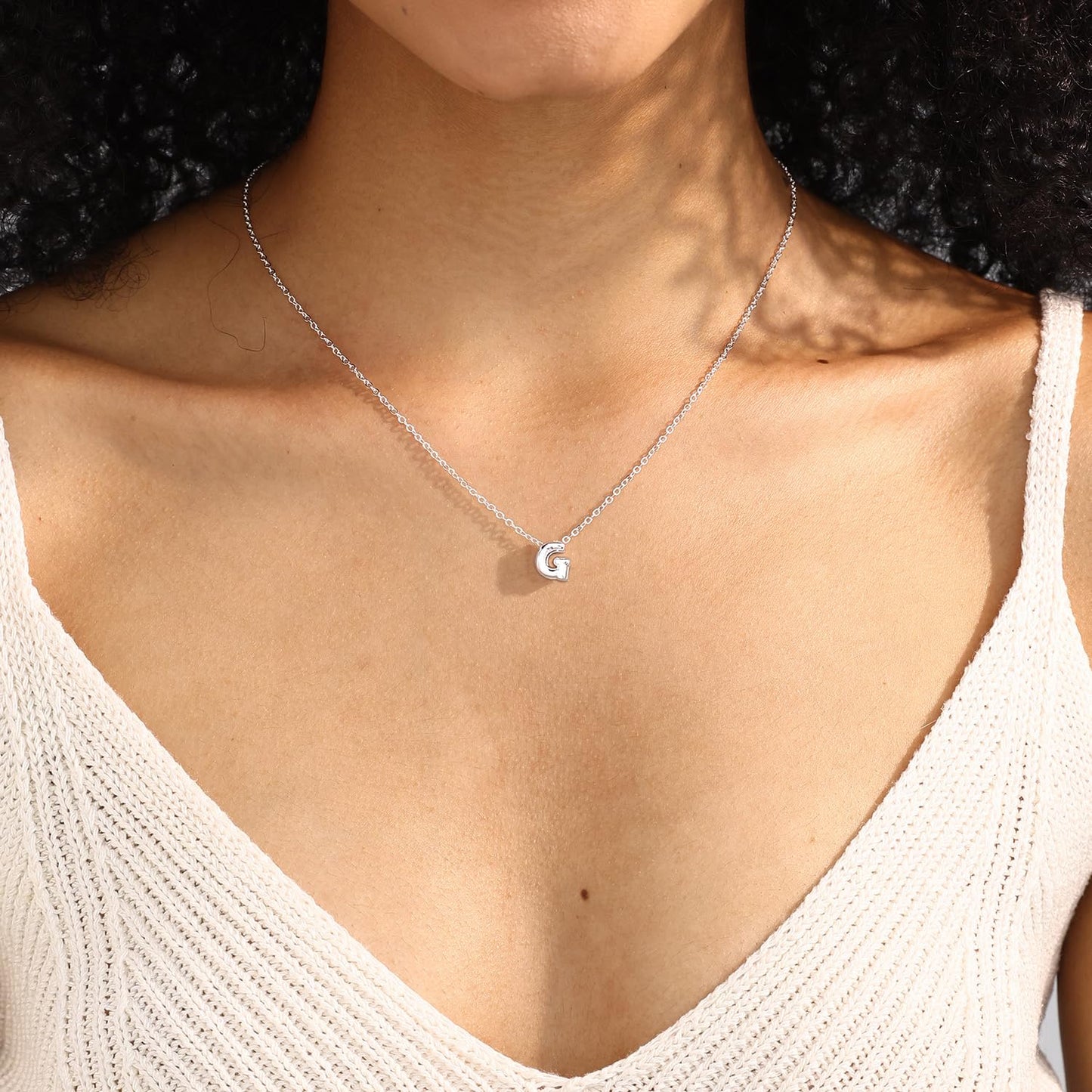 CUEZIY Bubble Silver Letter Necklace Initial Necklaces for Women Dainty Personalized Charm Pendant Name Necklace Cute Non Tarnish Fashion Accessories Teen Gift Trendy Stuff Silver Jewelry Gifts