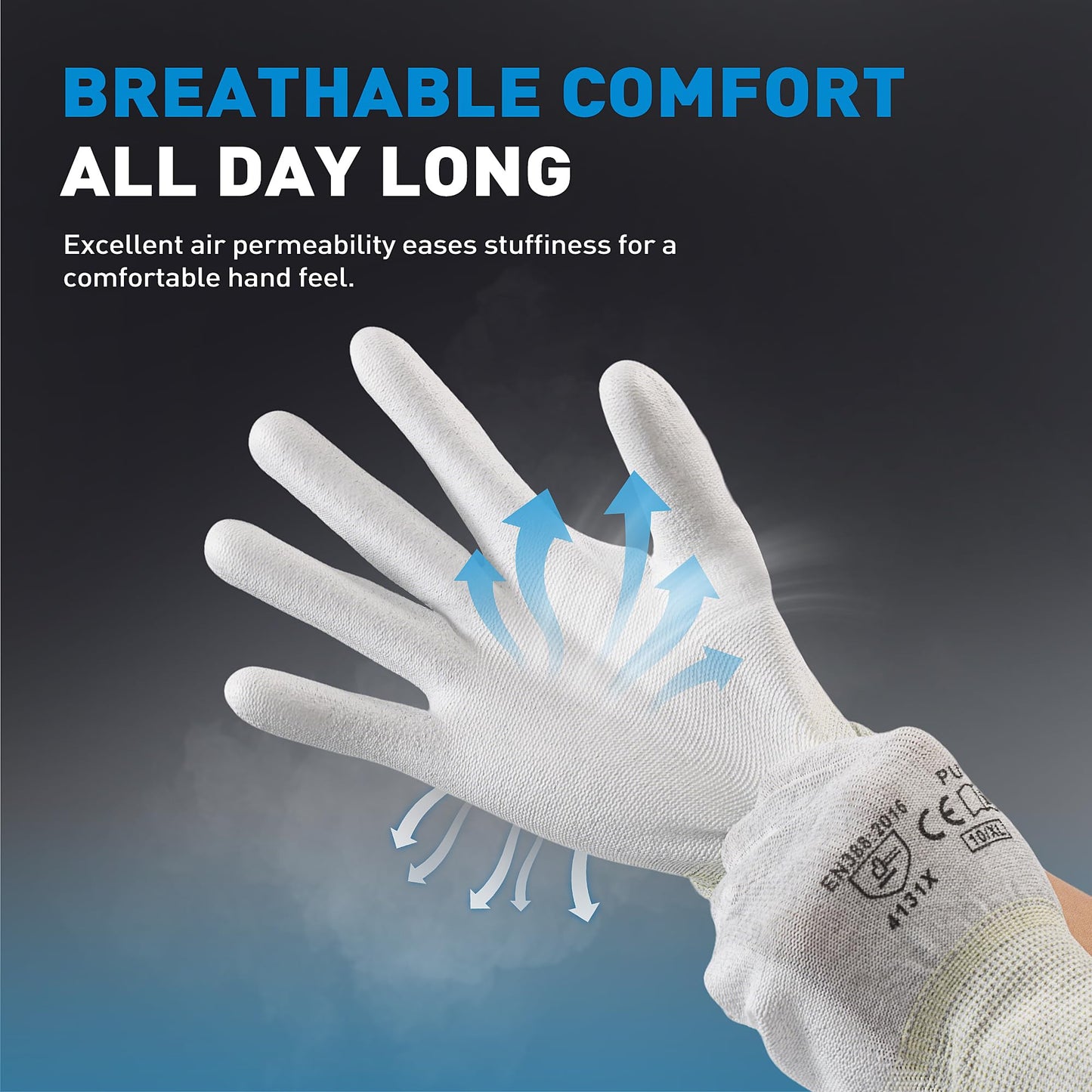 S SATC 12 Pairs Safety Work Gloves with grip, 13 Gauge Seamless Knit Gloves with Polyurethane Coated on Palm, Ideal for Automotive, Gardening, Mechanics, Small