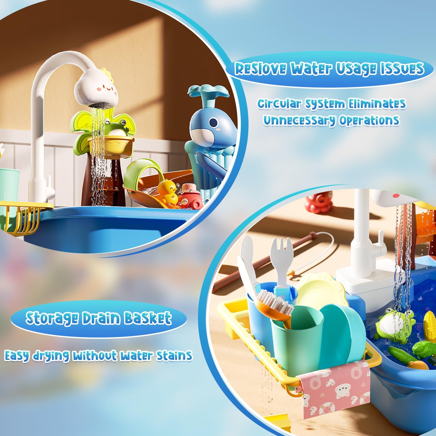 Dtadvlo Upgraded Toddler Sand Water Table Toy with Electric Water Pump, Kids Sand Water with Faucet/Play Food Accessories/Fishing Toy, Kitchen Play Sink Toys for Girl Boy Age 3+