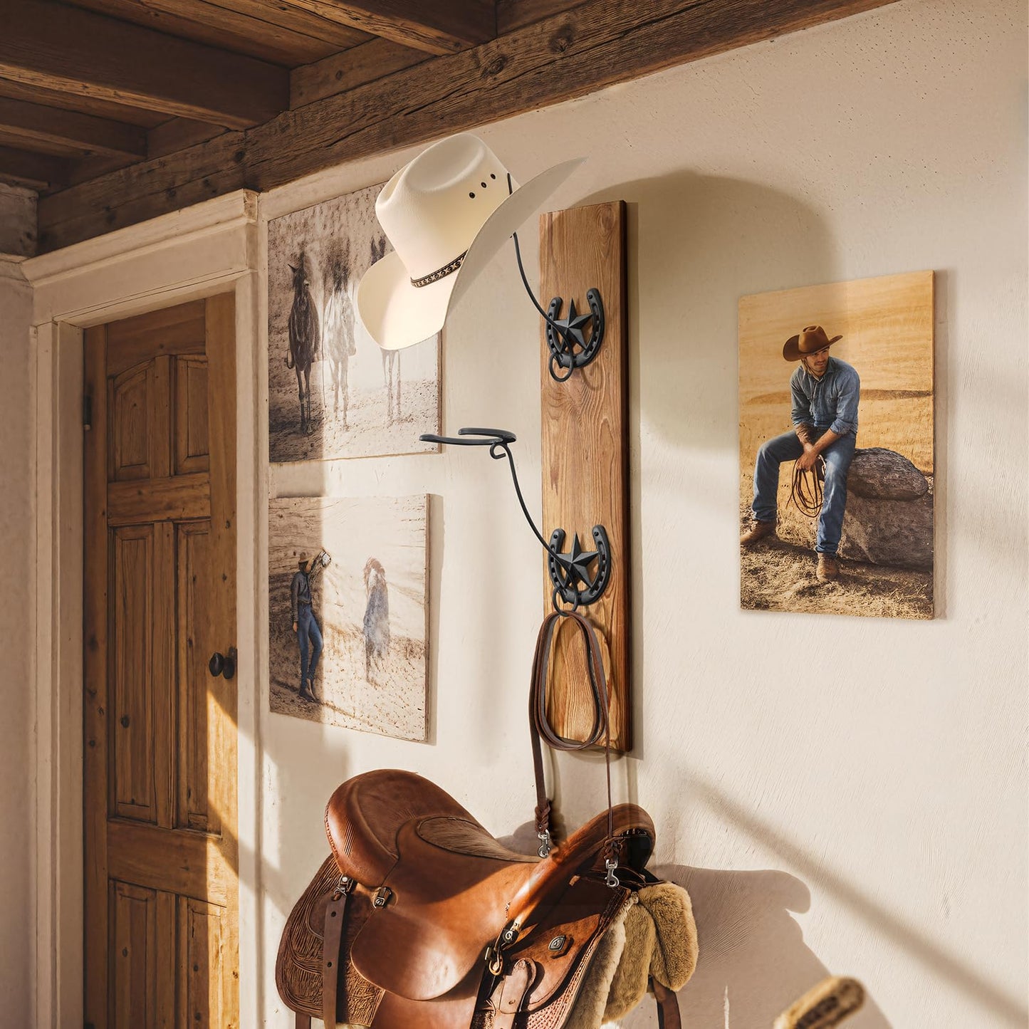 HYDERMUS Cowboy Hat Holder for Wall 2 Pack Metal Iron Cowboy Hat Rack Western Hat Hanger Horseshoe Hooks Storage Cowboy Hat Organizer Display Closet Living Room Western Gifts Wall Decor Black