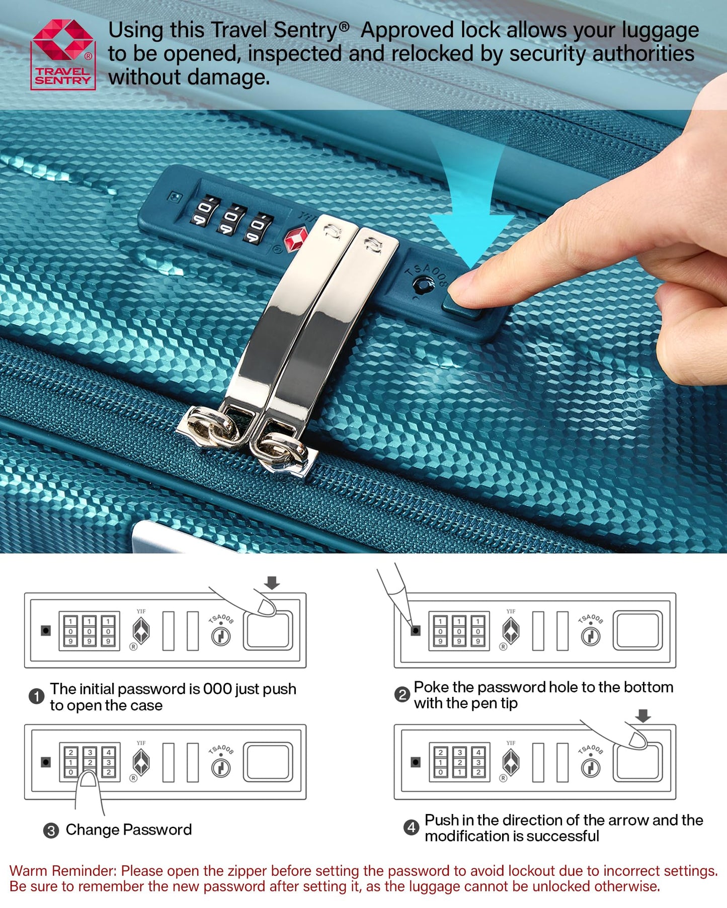 Hanke 24 Inch Expandable Luggage Top Opening Checked Bag Luggage Hard Shell Suitcases with Wheels Lightweight Travel Luggage Medium Suitcase with Lock for Woman Men-Caribbean Blue