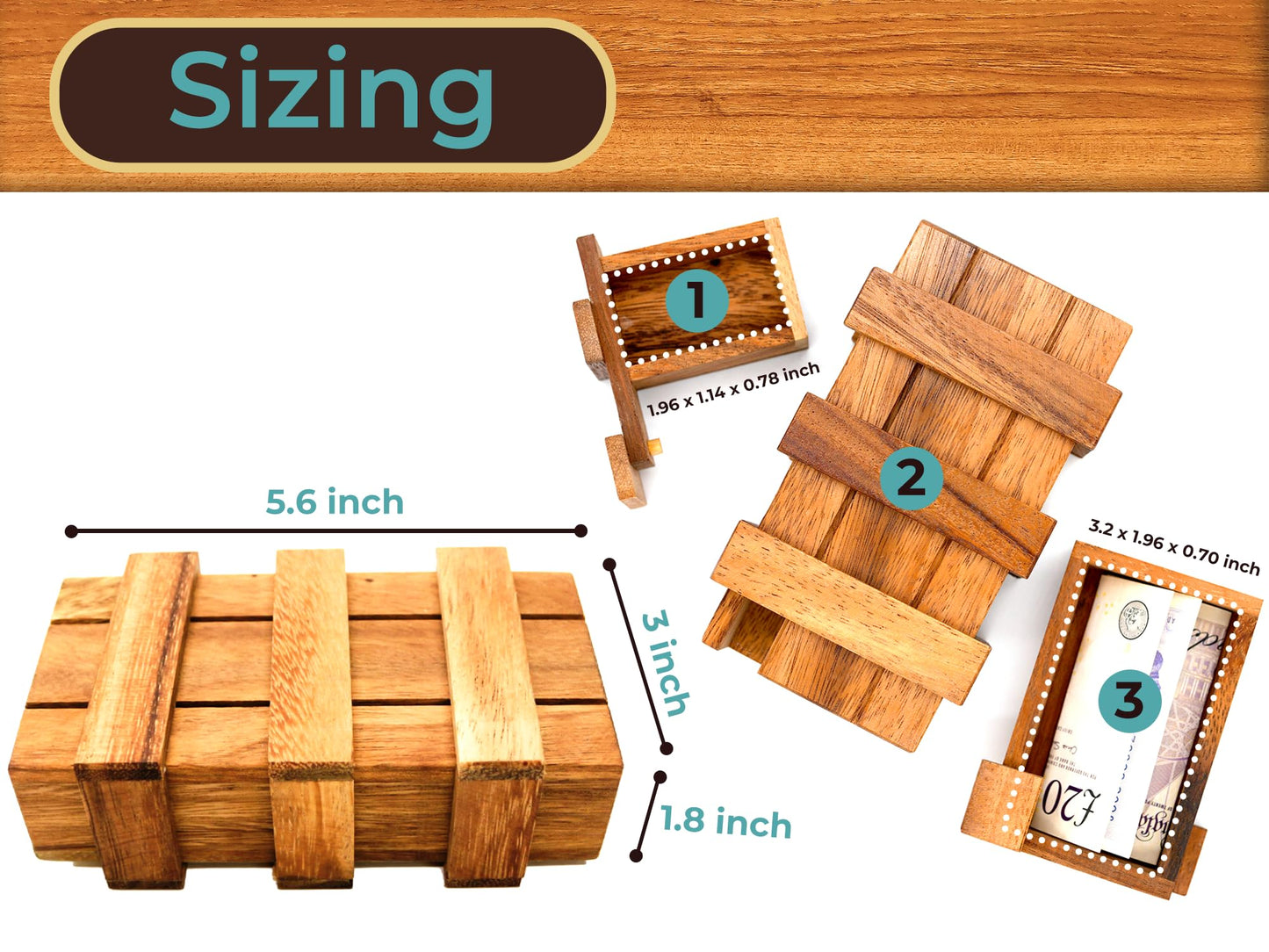 BSIRI Wooden Secret Money Puzzle Box Brain Teaser with Hidden Compartments Ideal Jewelry Stash 3D Lock Gift Card Wood Stash Holder for Cash Gifts Storage for Kids and Adults Double Magic Puzzles Boxes