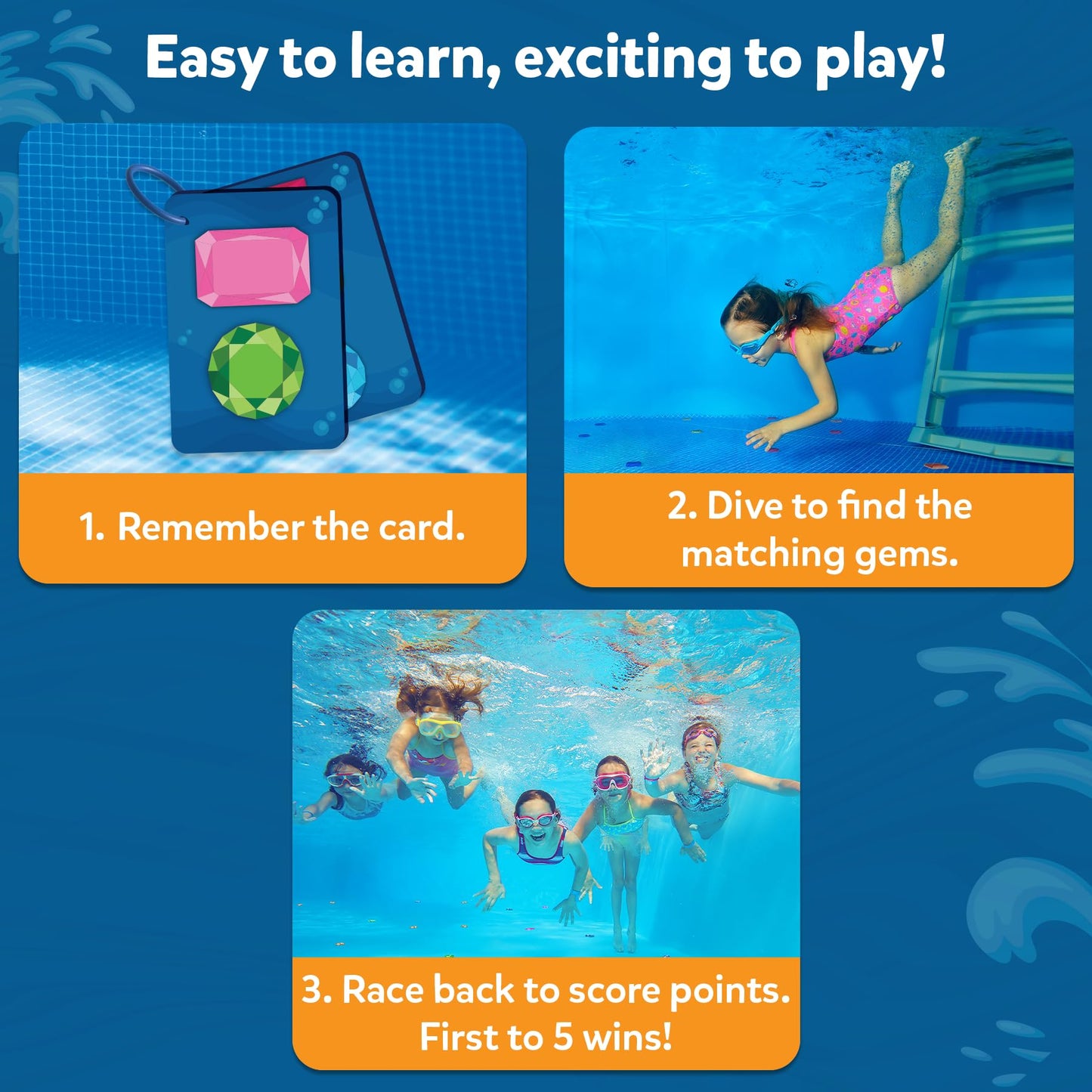 Skillmatics Pool Toys - Seek & Splash, Search & Find Water Game, Swimming Pool Dive Toy for Kids, Summer Fun & Gifts for Boys & Girls Ages 6, 7, 8, 9, 10, 11 & Up, Includes 64 Colorful Gems