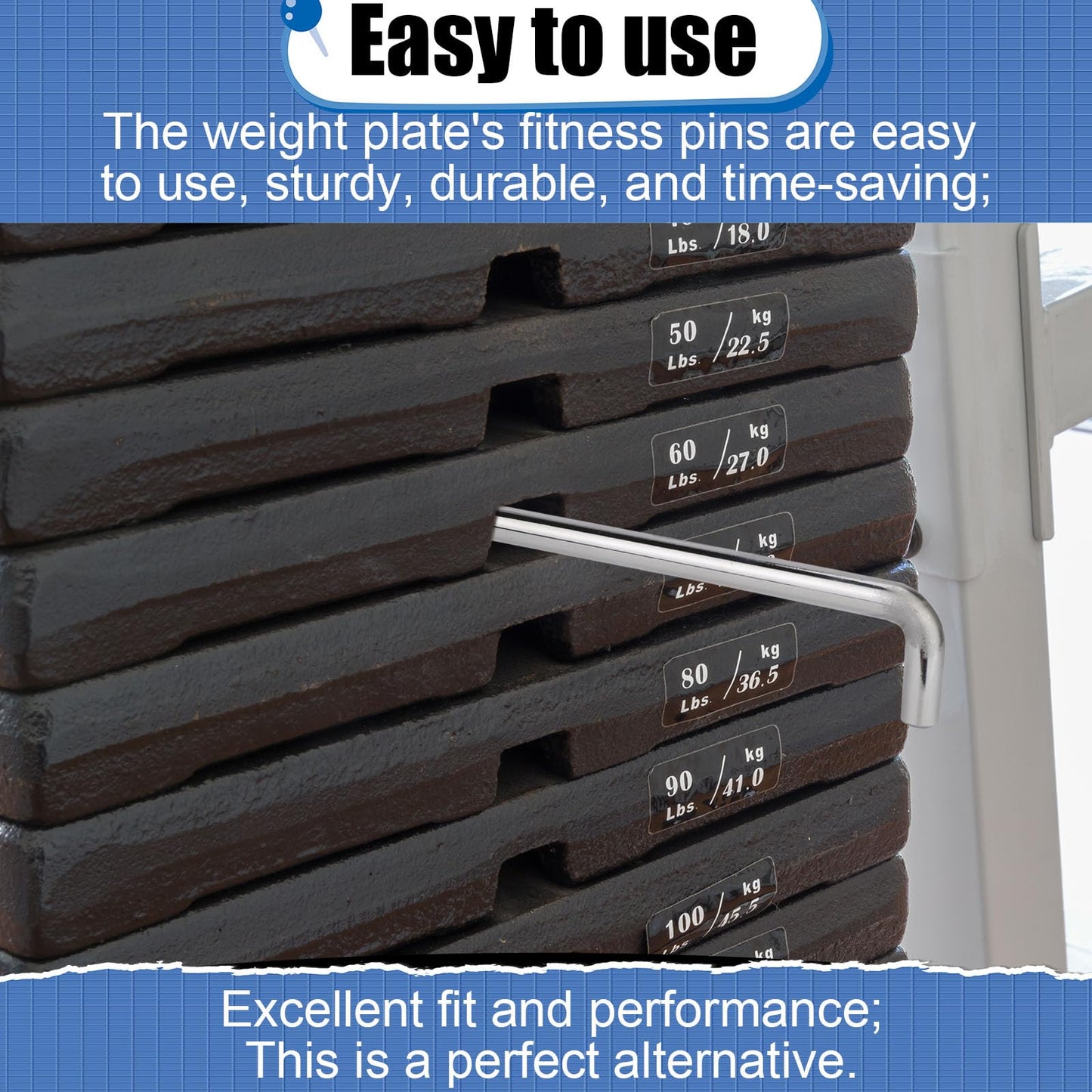 NQEUEPN 2pcs Weight Stack Pin, 3/8in Diameter 6in/15.3cm & 4.4in/11.2cm Weight Loading Pin L Shaped Stack Extender Selector Inserts Gym Fitness Equipment for Home Gym