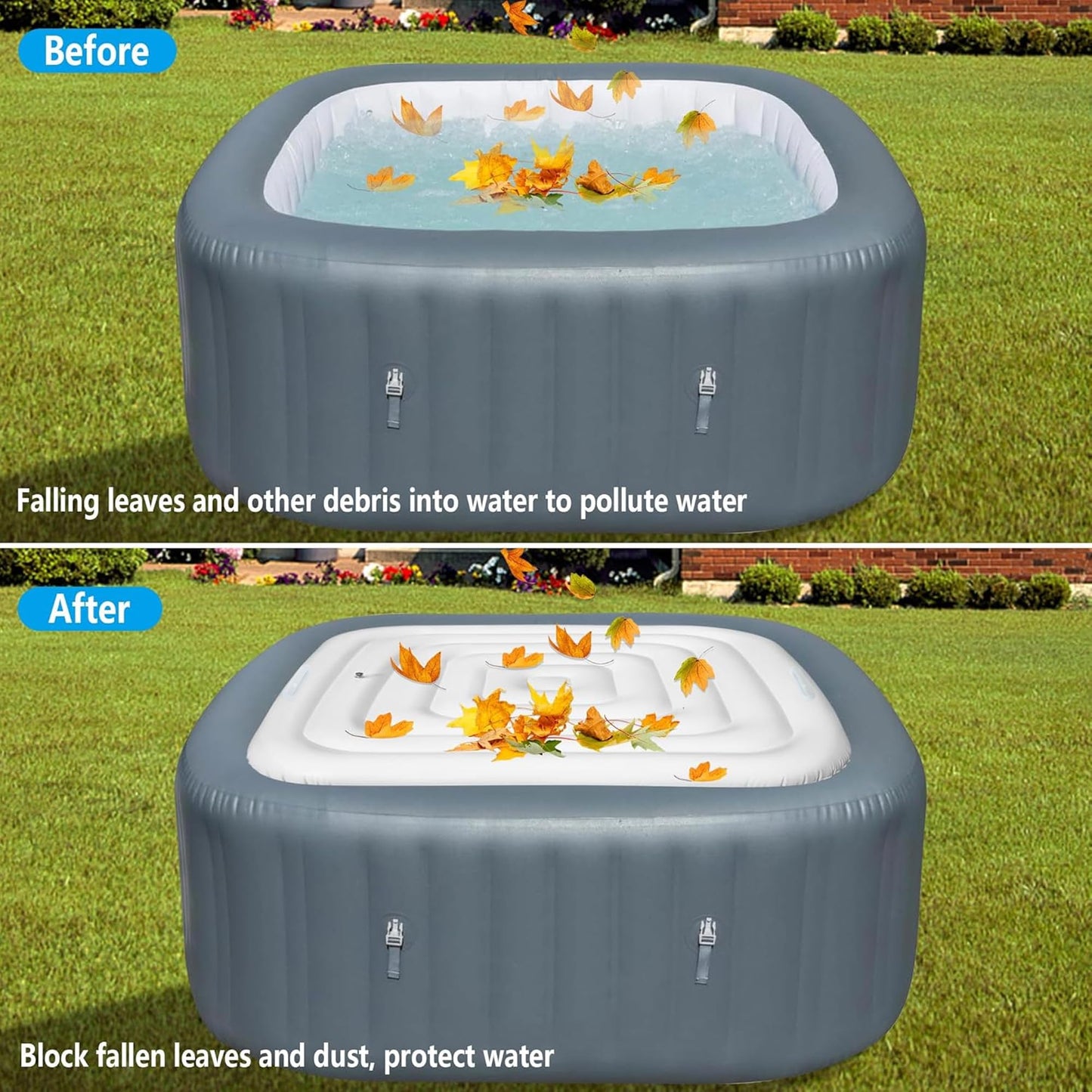 Tlswshsy 5.3 Ft Inflatable Hot Tub Cover- Energy Saving Lid for Square Hot Tub- Foldable Protective Rain Overflow Cover for Outdoor Inflatable Hot Tubs