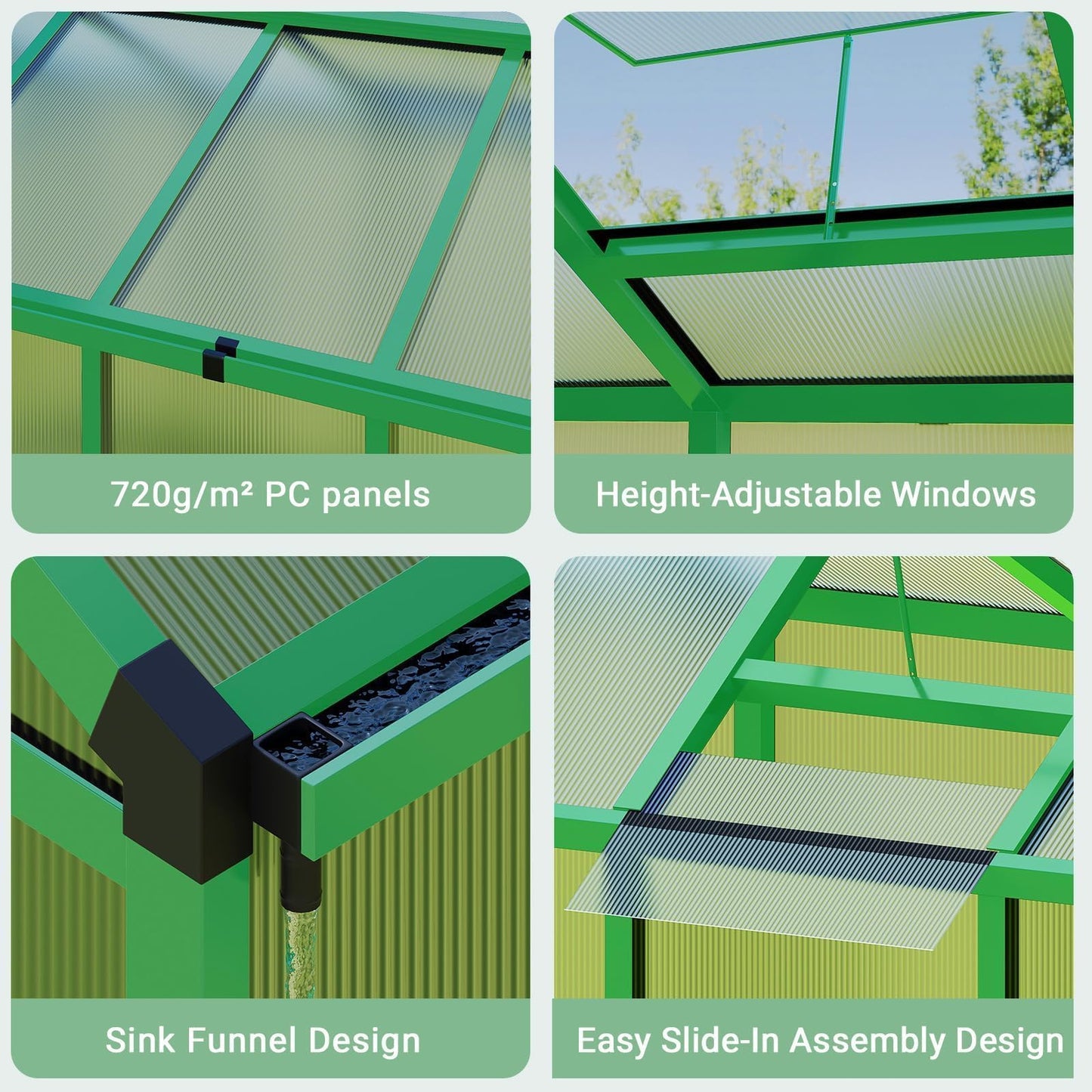 6X10 FT Greenhouse for Outdoors, Walk-in Greenhouse Kit with Aluminum Frame, Polycarbonate Panels, Adjustable Roof Vent, Sliding Door, Secure Lock for Outside Garden, Patio, Backyard