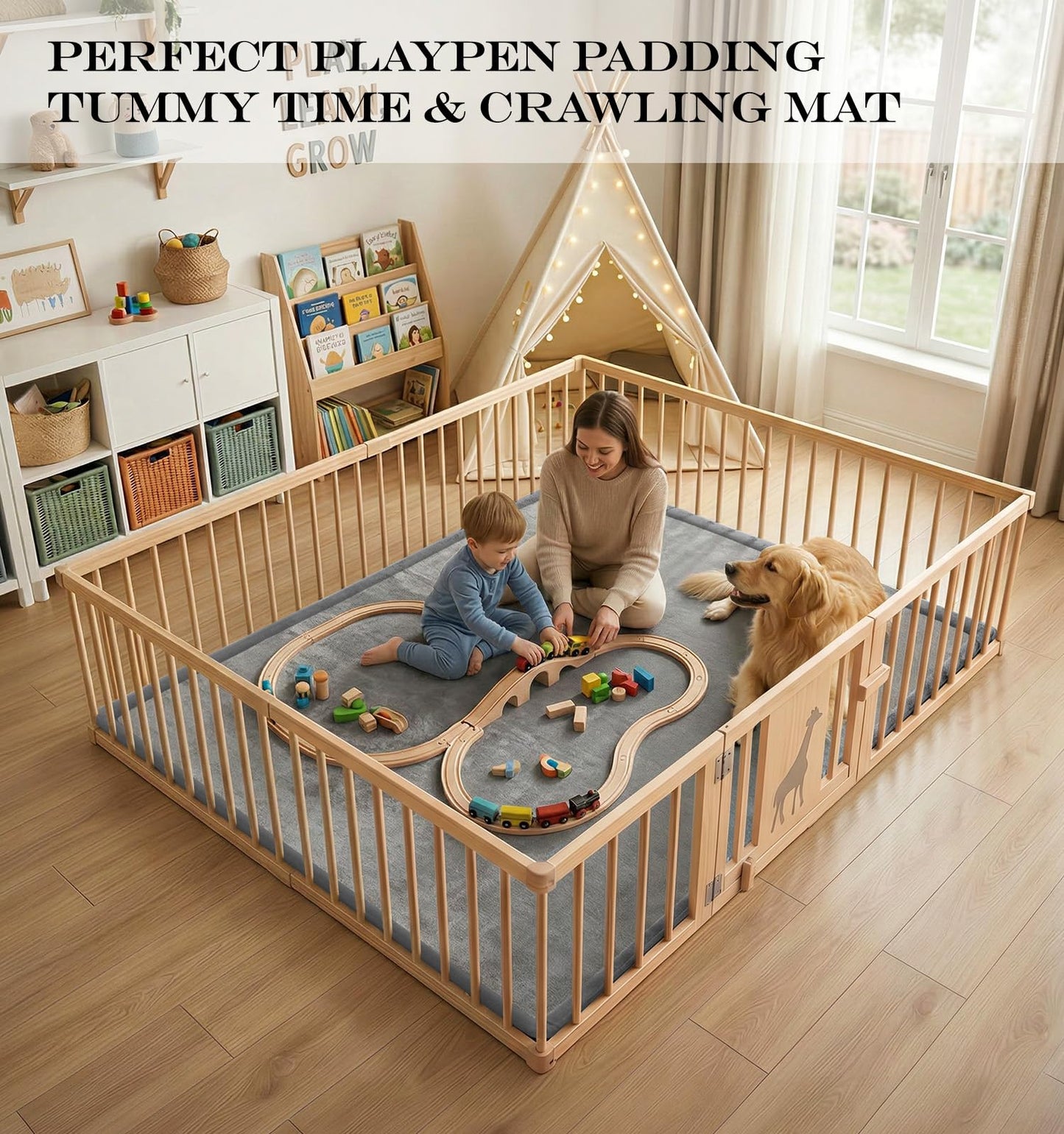 AEOCOO Baby Play Mat for Floor Cushion, 1.3" Thick Memory Foam Tummy Time Mat, Soft Velvet Non Slip, Toddlers Baby Kids Extra Large Nursery Rug for Crawling, Living Room, Tatami Style, Grey