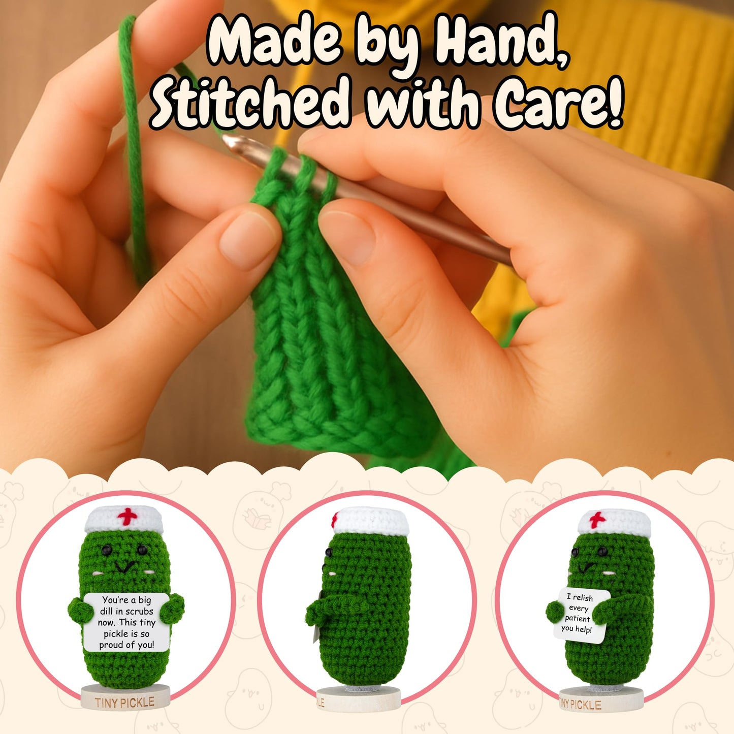 Nurse Gifts for Women - Positive Pickle Crochet W/ 30 Appreciation Cards | Funny Gift for Nurse Week, Birthday, Mothers Day, Nursing School Graduation, Bulk Staff Presents for RN, LPN, School Nurses