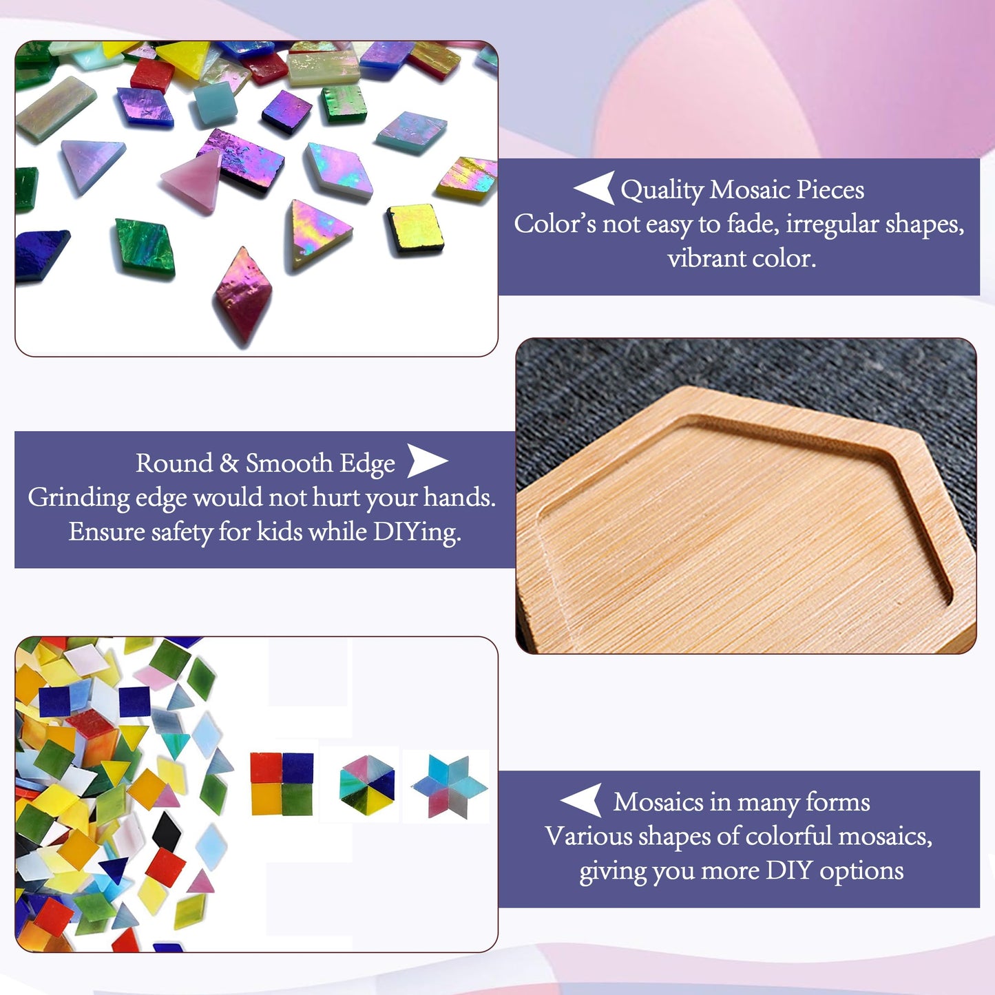 Nuyoach DIY Mosaic Tiles Crafts Kits for Adults, Mixed Stained Glass Mosaic Kit with 2 PCS Wooden Coaster Making Materials Package,Mosaic Adult Crafts for Women Beginners Handmade Home Decor Gifts