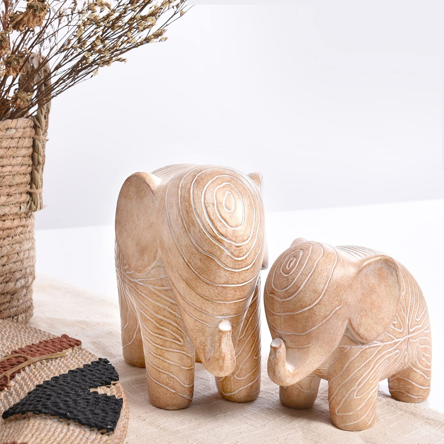 Kakizzy Elephant Statue, African Animal Decor, Wooden Elephant Gift for Women, Boho Decor for Living Room, Shelf, Office（1Pack, Big）