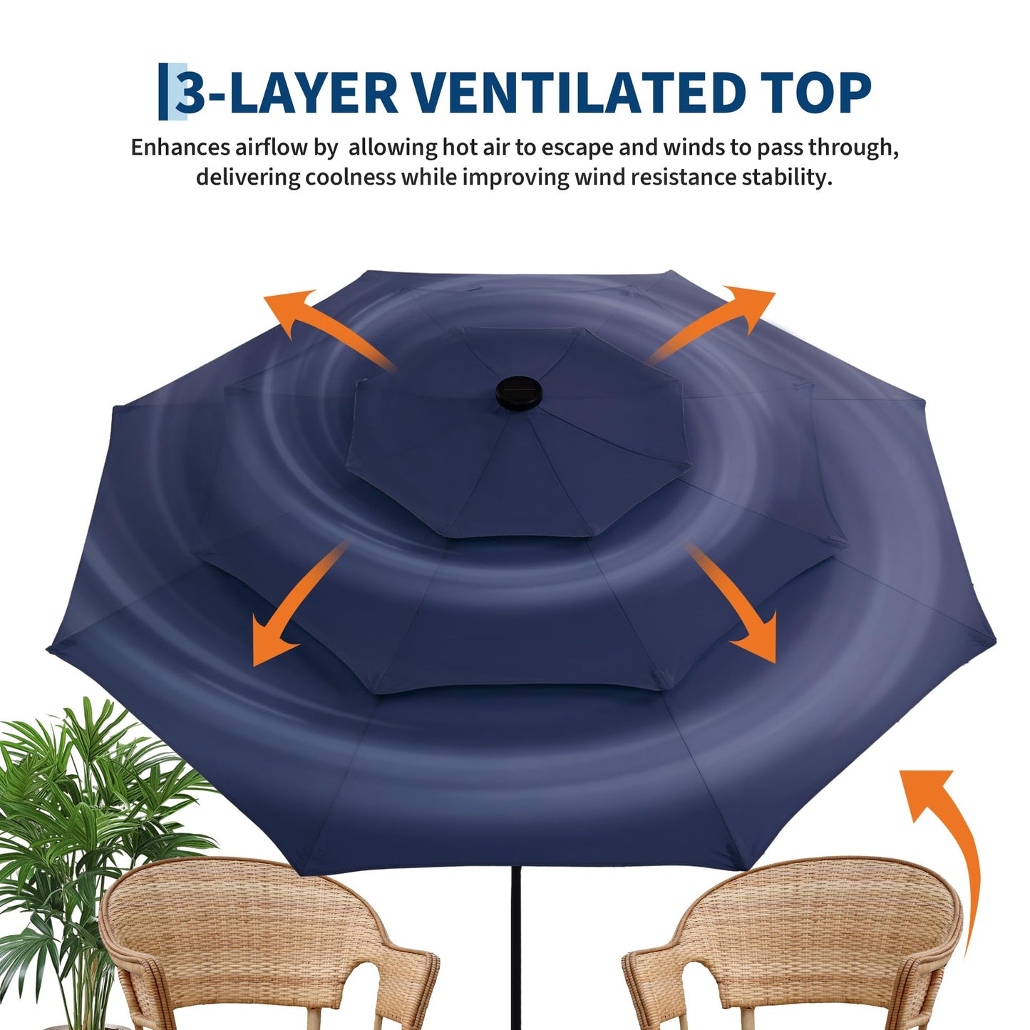 Garvee 10ft Patio Umbrella with Solar Lights, 3-Tier Patio Table Umbrella Outdoor with LED Lights, Ventilation, Easy Crank & Tilt, 8 Sturdy Ribs, UV Protection, Large Patio Umbrella for Deck, Pool