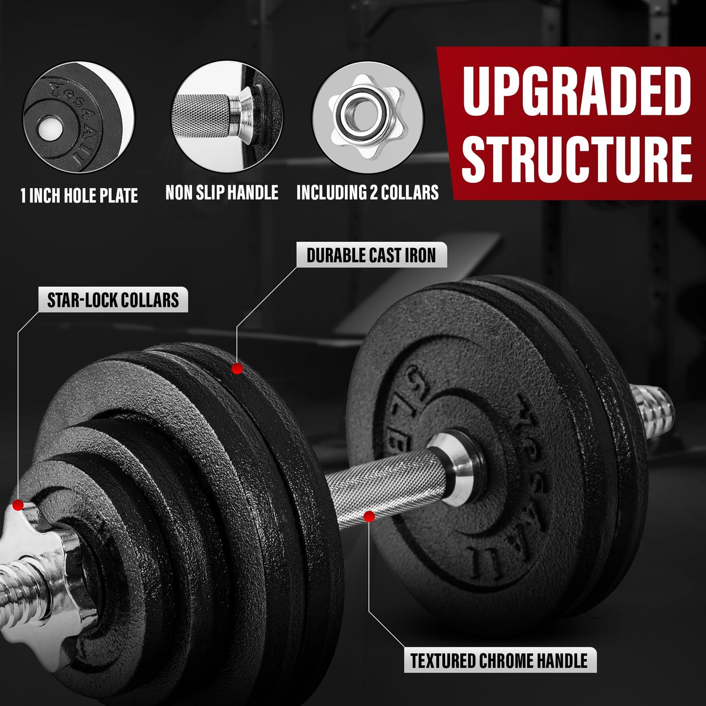 Yes4All 40lbs Pair + Connector Adjustable Dumbbell Set with Weight Plates & Star Lock Collars, 40lbs to 200lbs Adjustable Weight Set
