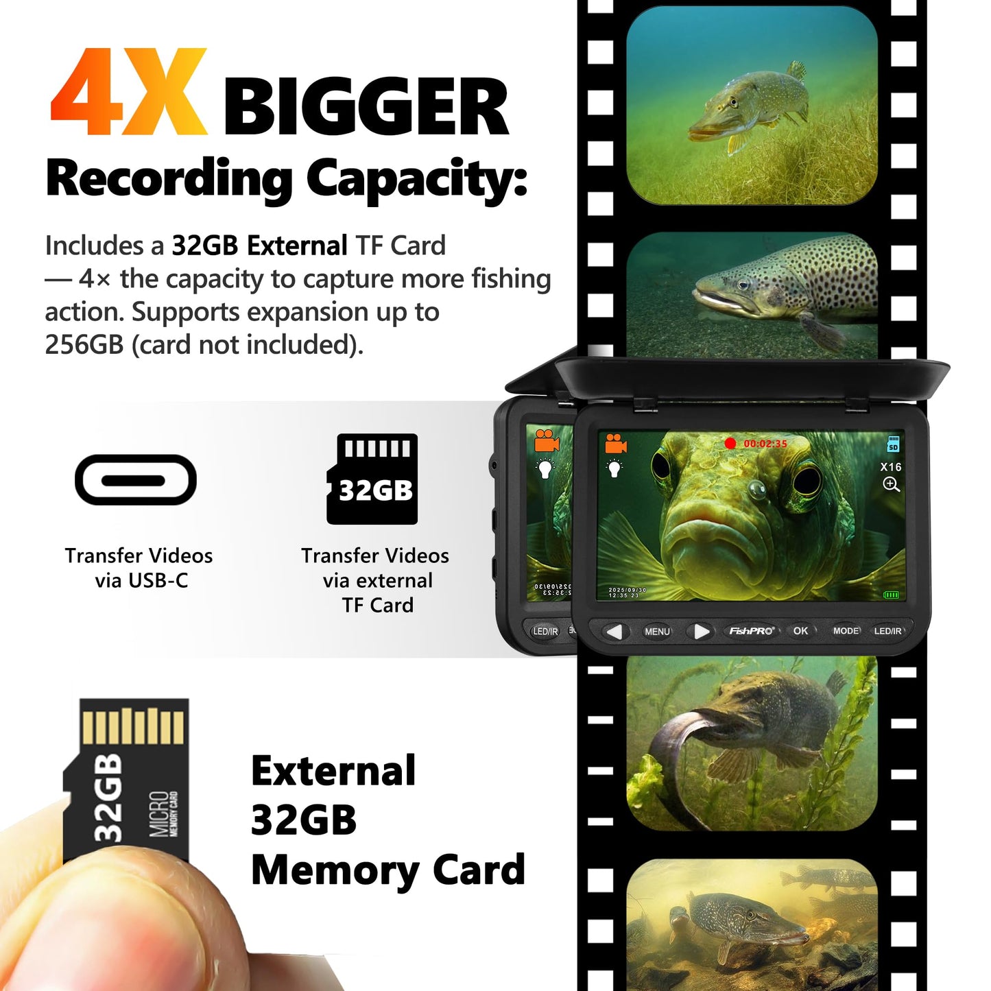 [FishPRO® 2026 Upgrade] NO.1 HD 1080P Underwater Fishing Camera 7'' IPS- DVR-32GB, w/10,000mAh(Ease to Use), Ice Fishing Camera Underwater, Fish Finder Camera for Boat Ice Lake Fish, LED+IR/82.5ft
