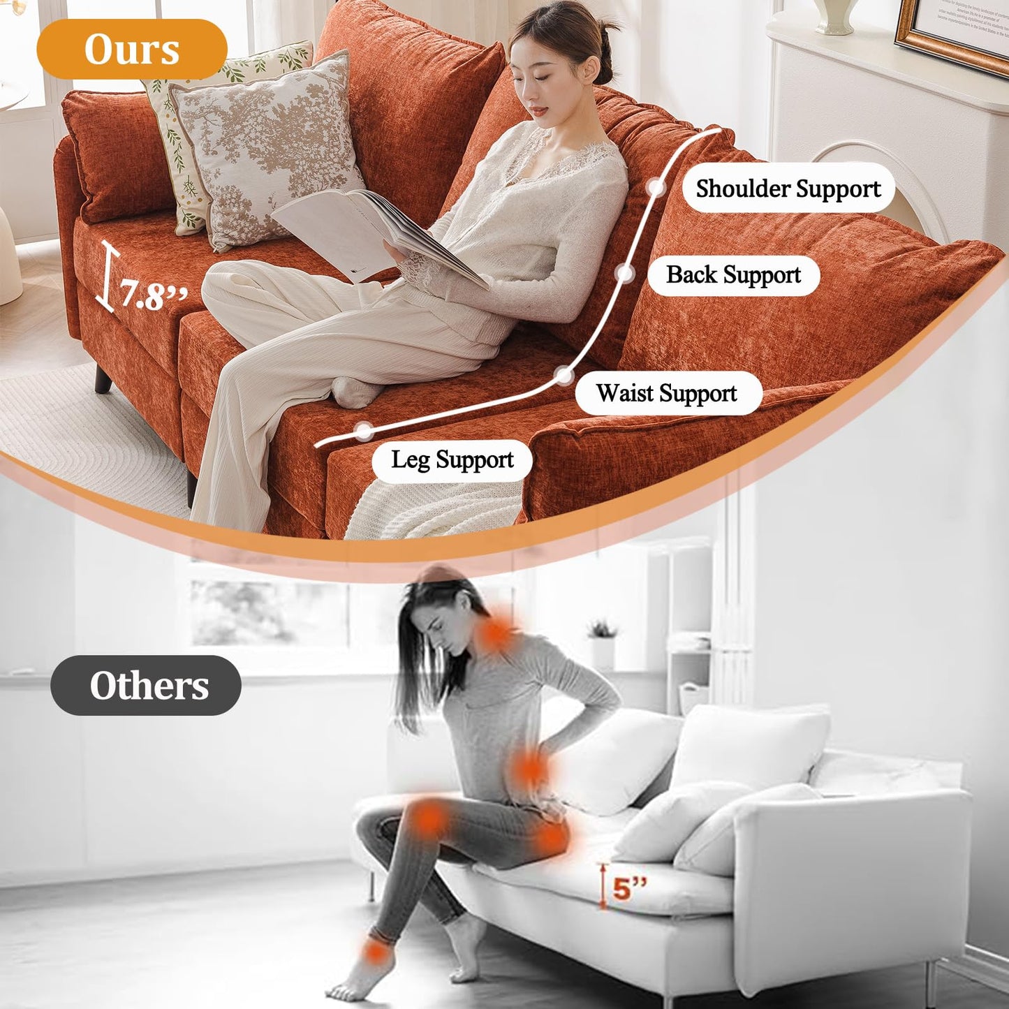 Rexulqo 104'' Modular Sectional Sofa with All Seats Storage,Oversized 3-Seater Comfy Cloud Couches with Deep Seat,Big Couch for Living Room,Bedroom,Velet,Orange