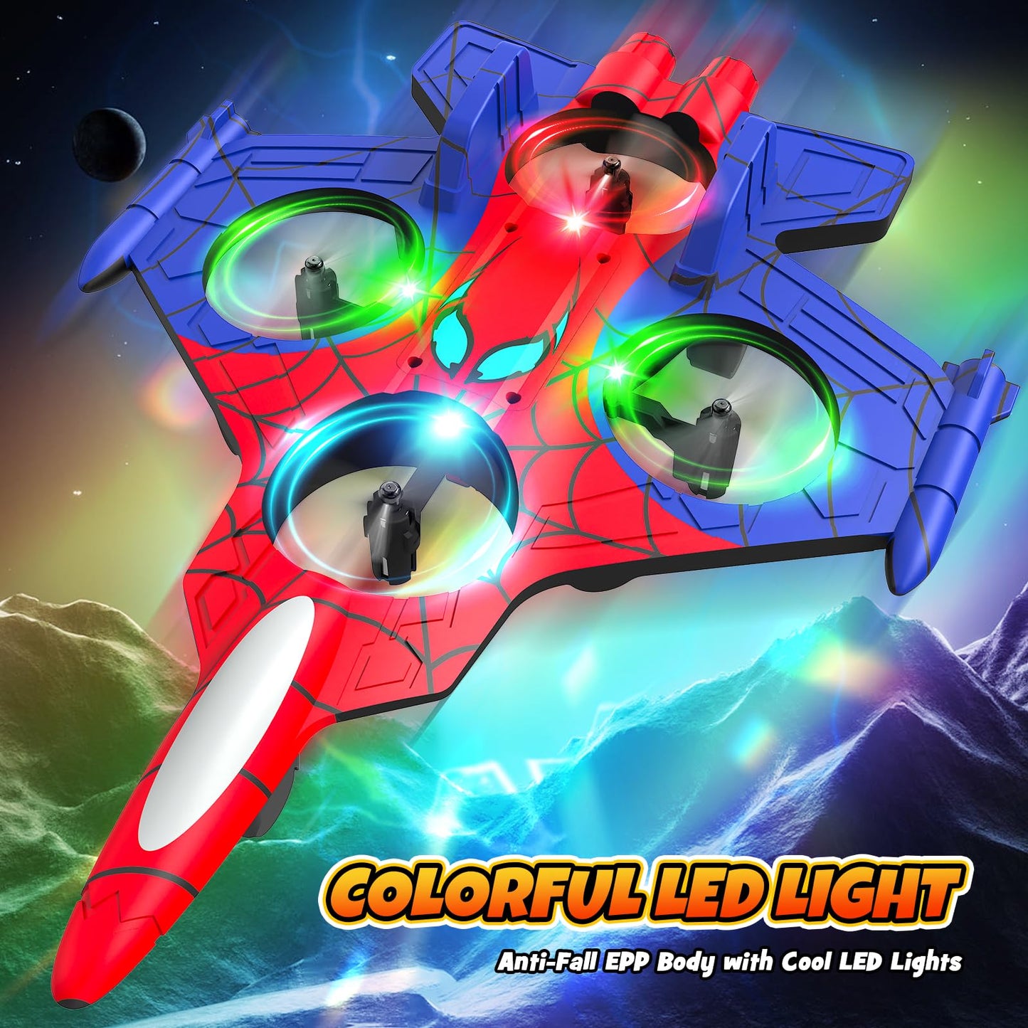 Foam Remote Control Airplanes for Kids Age 8 9 10 11 12 +, Spider Mini Drone for Kids, RC Airplane Fighter Jet with Light, 360°Flip Fighter Jet Toys, Stunt Roll, Airplane Toy Gifts for Boys Ages 8+