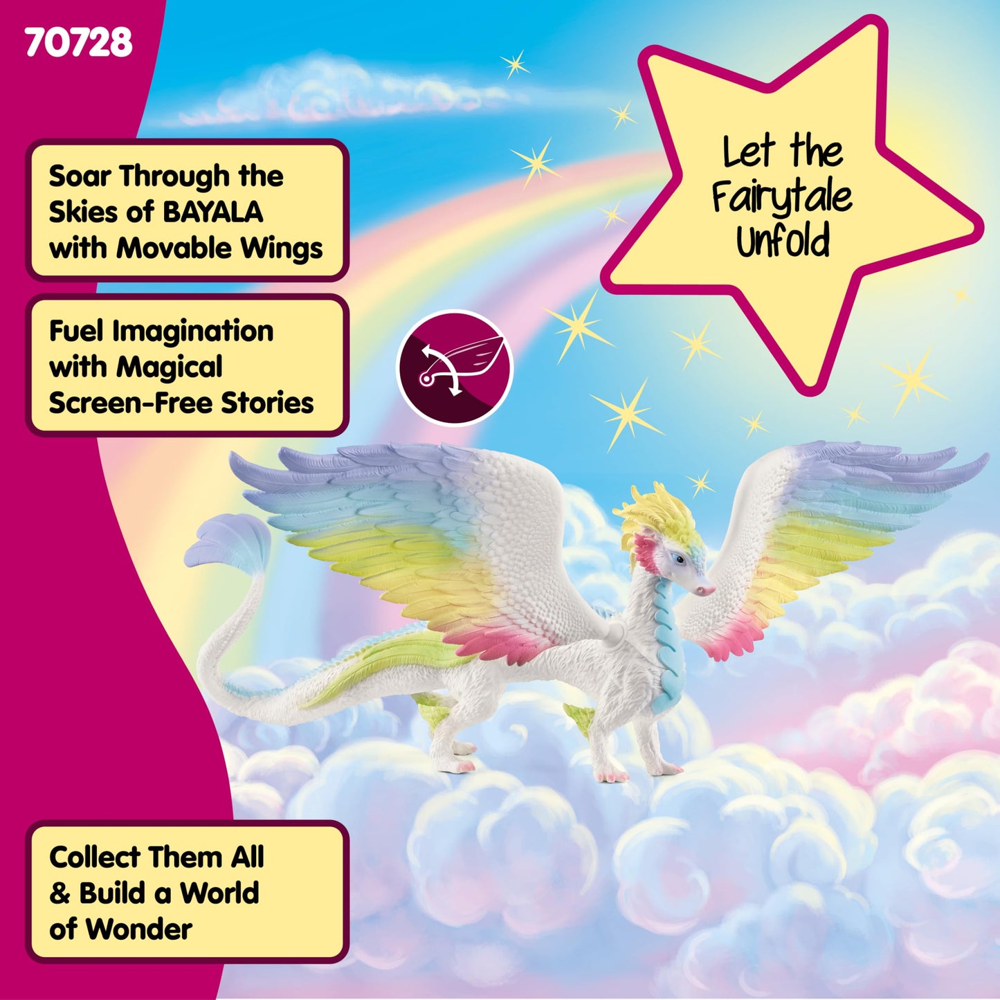 schleich Bayala - 13” Rainbow Dragon Figurine with Movable Wings - Winged Mythical Creature Figure with Glittering Body - Colorful Girl Dragon Toy for Imaginative Play - Kids Ages 5+ | 70728