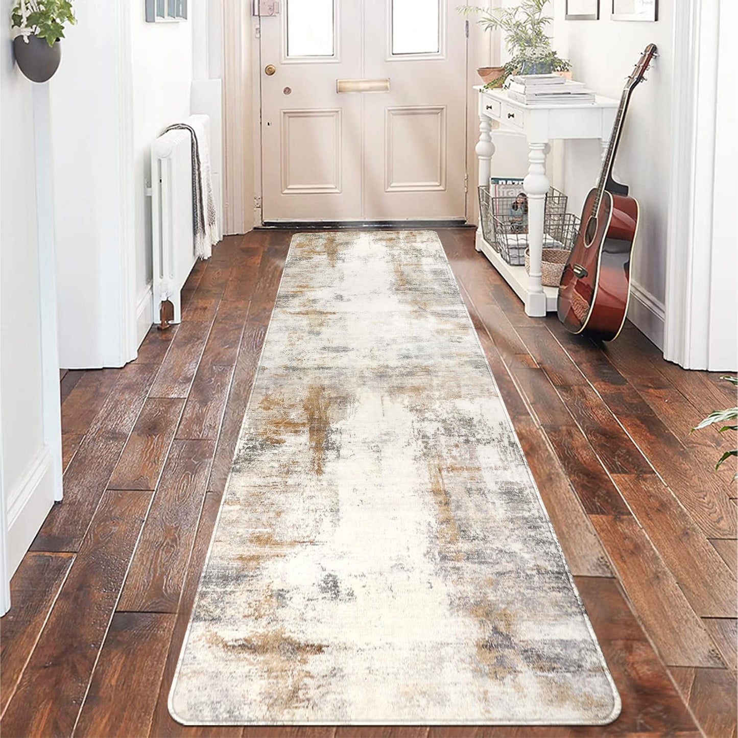 famibay Runners for Hallways Non Slip, Modern Abstract Washable Runner Rug, Soft Hallway Rug Pet Friendly Faux Wool Low Pile Carpet Floor Runner for Kitchen Bathroom Bedroom(Beige/Camel)