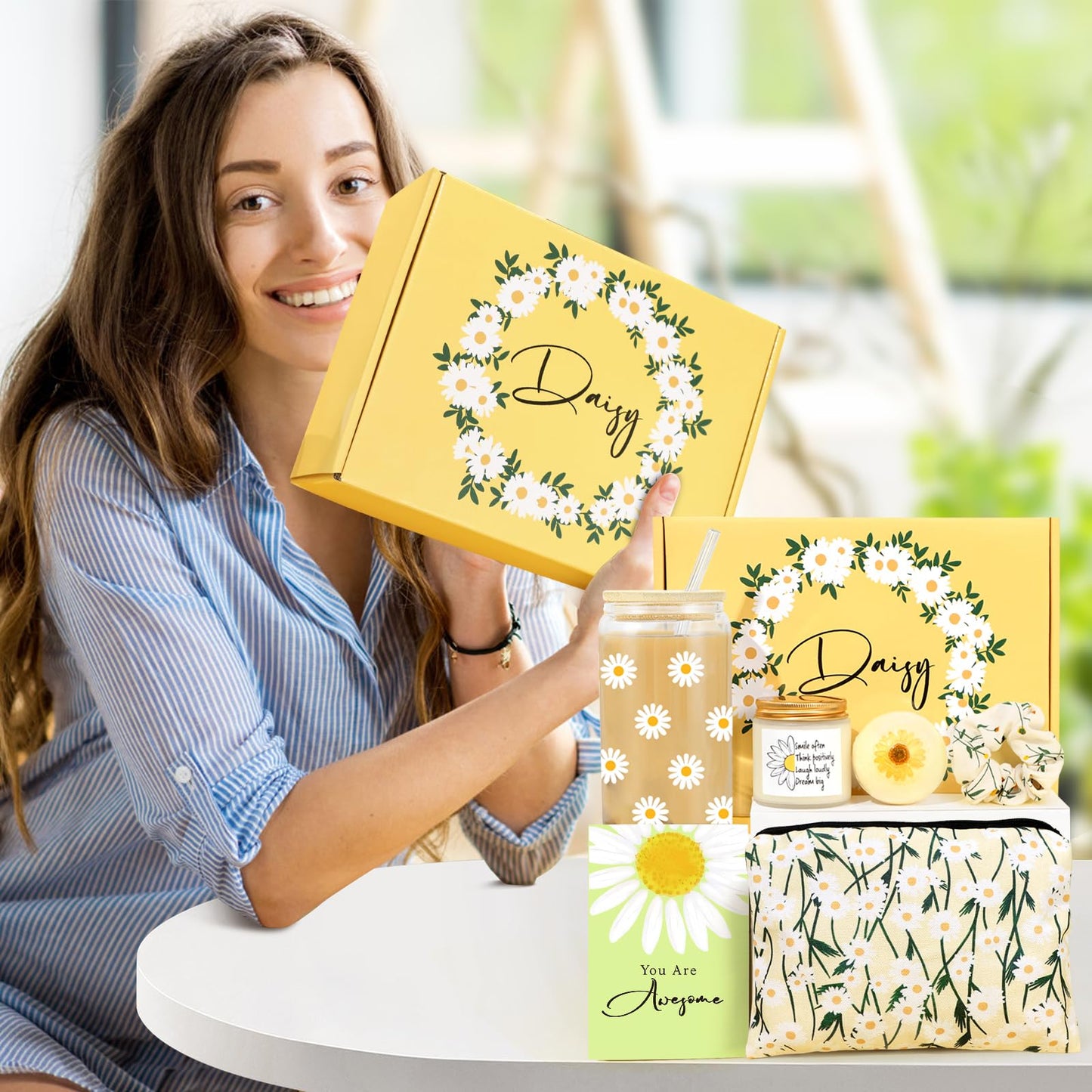 Daisy Gifts for Women, Gift Baskets for Women, Cute Unique Birthday Gifts for Woman Best Friend, Inspirational Gifts for Woman, Daisy Themed Gift for Her Teen Girl Sister Friendship