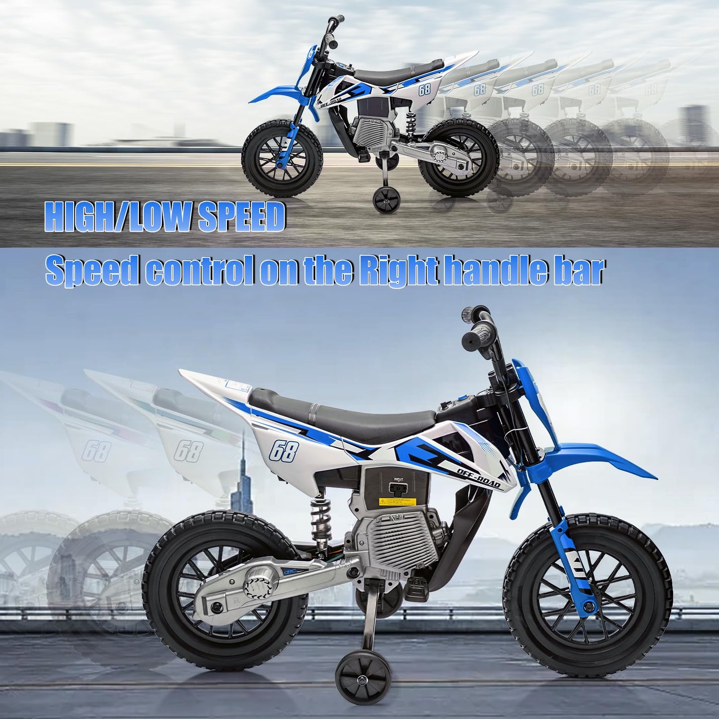 GarveeLife 12V Kids Motorcycle, Electric Dirt Bike with Traning Wheels, Twist Grip Throttle, 3mph Max Speed and Music, Ride on Motorcycle for Toddlers, Deep Blue (Deep Blue)