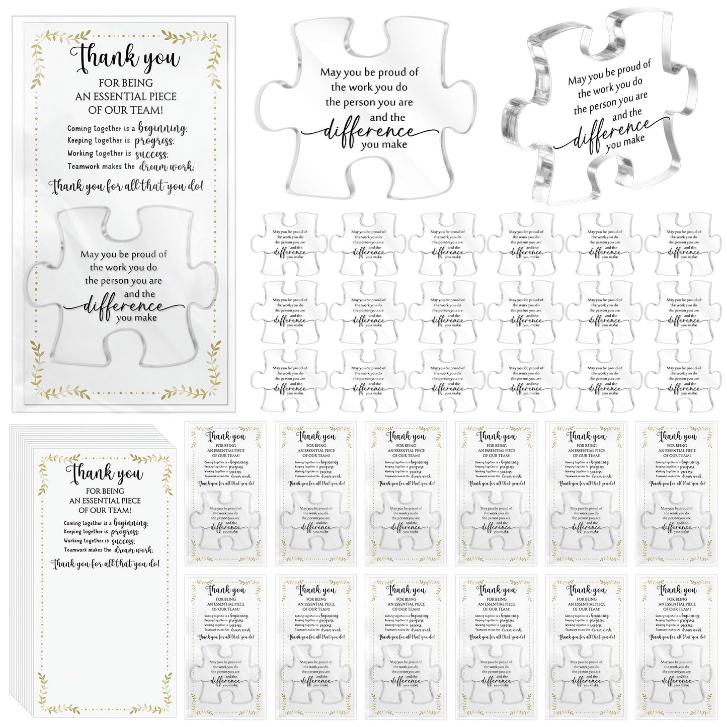 Juinte 20 Sets Employee Appreciation Gifts Bulk Appreciation Gifts for Coworker Office Team Staff Inspirational Acrylic Puzzle Piece Plaque Desk Decor with Thank You Card OPP Bag(May You)