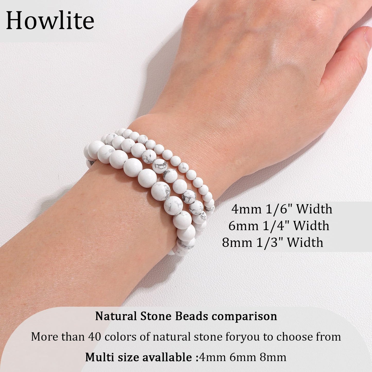 Vinswet Healing Crystal Bracelets for Women Men 8mm Howlite Natural Stone Beaded Stretch Bracelet Handmade Gemstone Reiki Spiritual Jewelry Gifts