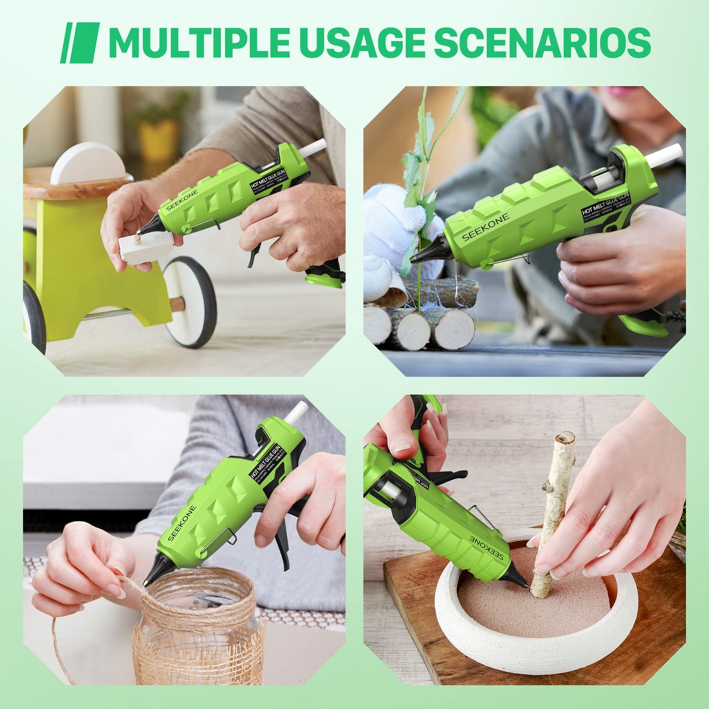 SEEKONE Full Size Hot Glue Gun, 60/100W Dual Power Large Glue Gun with 20 Pcs Premium Glue Sticks, High Temp Heavy Duty Industrial Glue Gun Kit for Quick Home Repairs, Arts, Crafts, DIY, Sealing