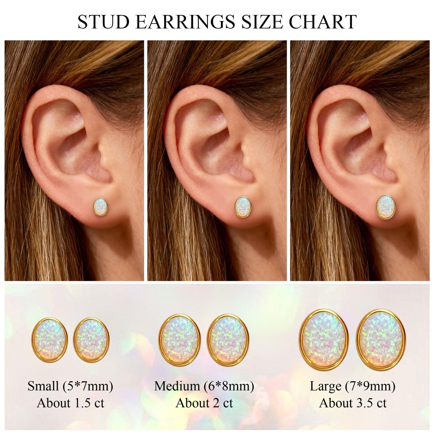 JiayangJY White Fire Opal Stud Earrings for Women 18K Yellow Gold Plated Sterling Silver Oval Shape 7mm Opal Earrings with Push Back