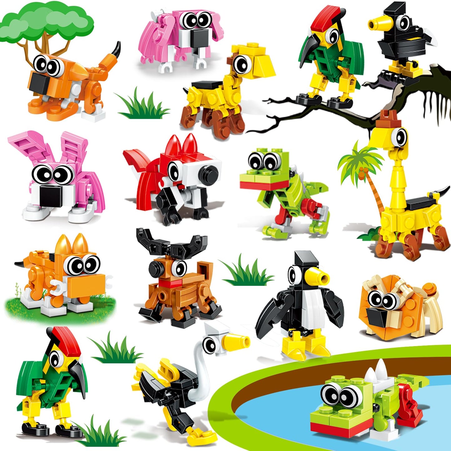 20PCS Mini Animal Building Blocks Party Favors for Kids 4-8 8-12 Birthday Goodie Bag Stuffers Classroom Treasure Box Toys Carnival Prizes Bulk Pinata Fillers Trinket End of Year Student Gifts Boy Girl